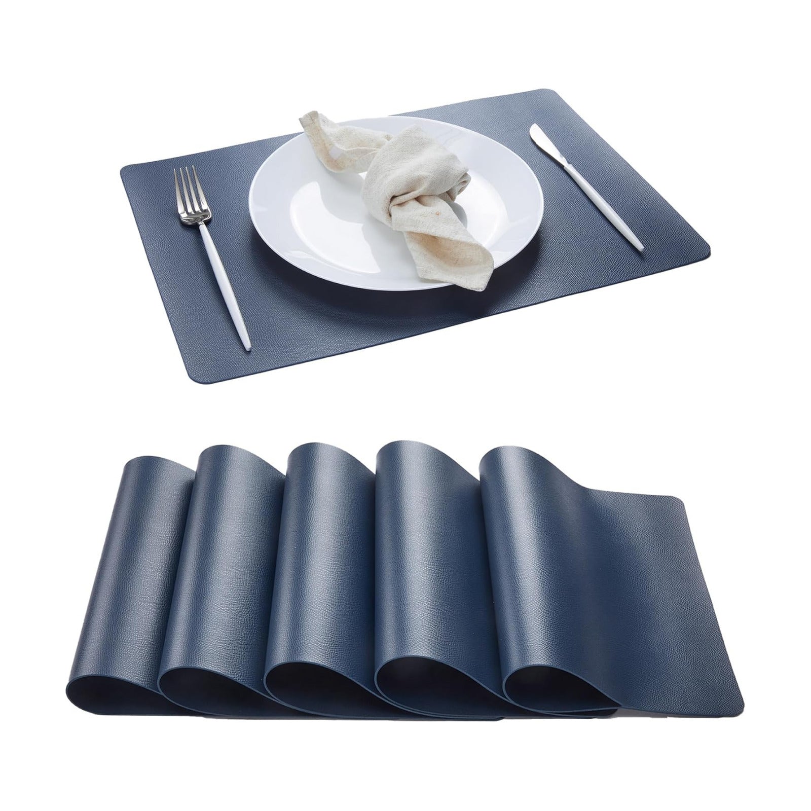 DOLOPL Navy Blue Placemats Set of 6, Wipeable Faux Leather Place Mats | Leather-look, Easy Clean,Washable, Heat