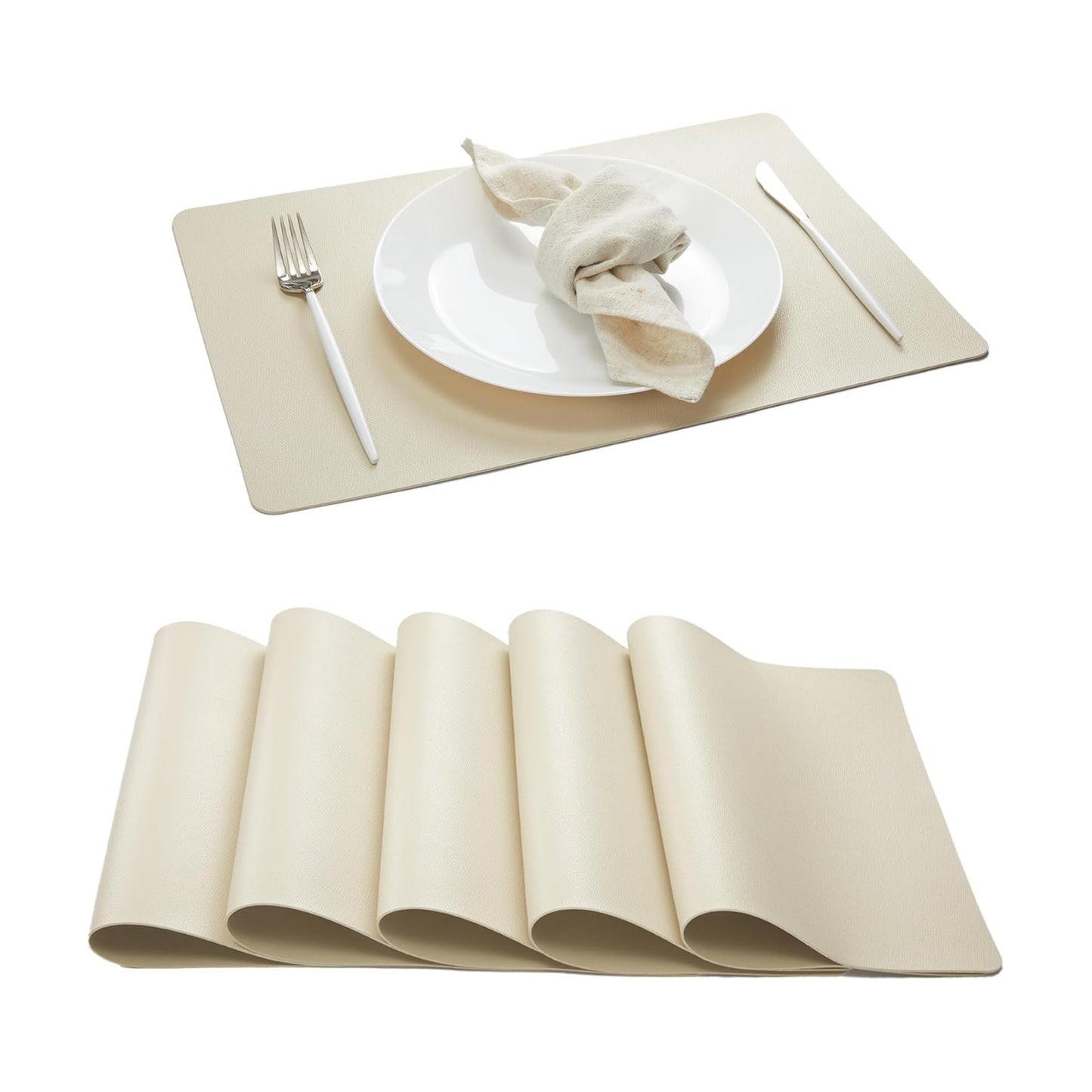 DOLOPL Beige Placemats Set of 8, Faux Leather Place Mats, Modern Dining | Leather-look, Easy Clean,Washable, Heat
