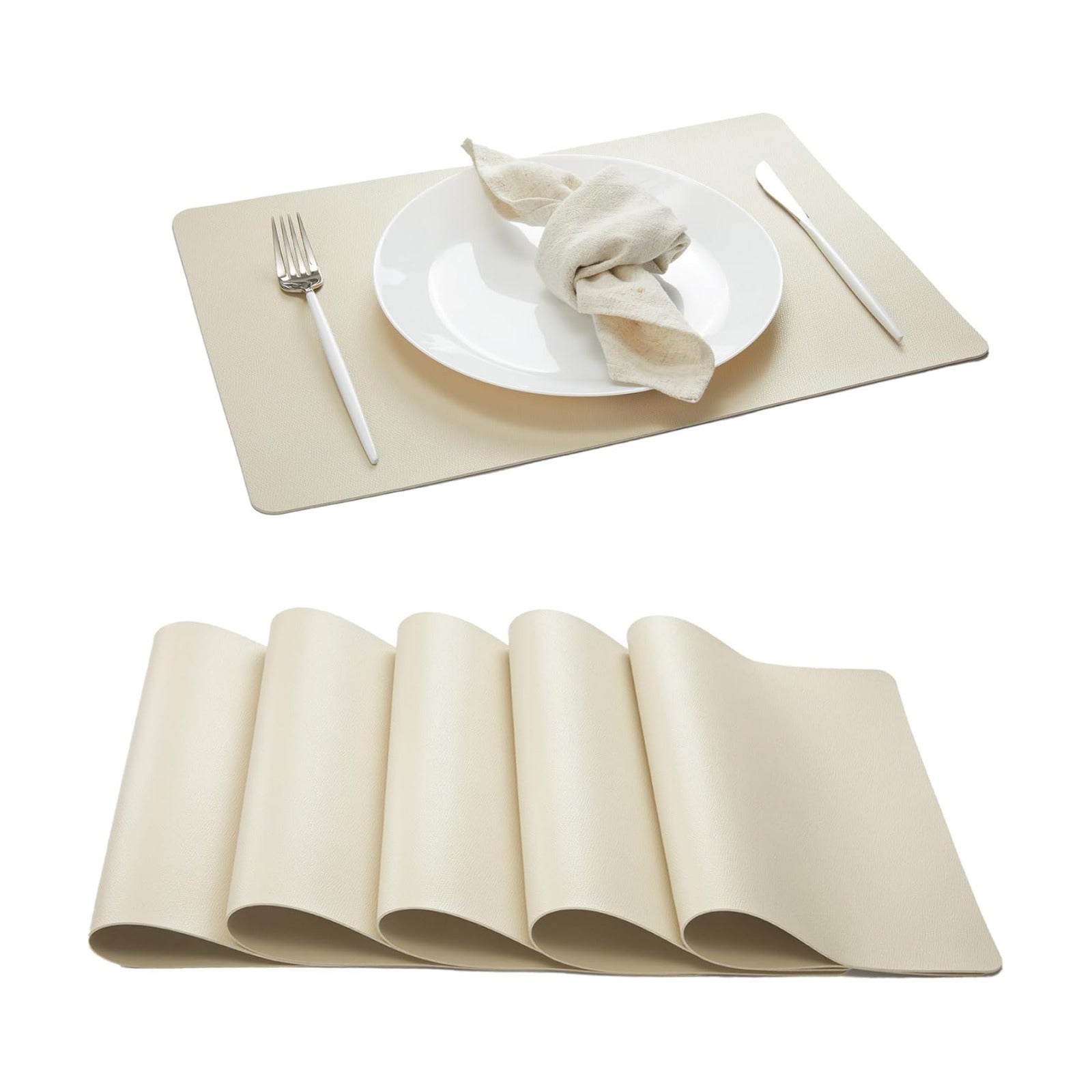 DOLOPL Beige Placemats Set of 8, Faux Leather Place Mats, Modern Dining | Leather-look, Easy Clean,Washable, Heat