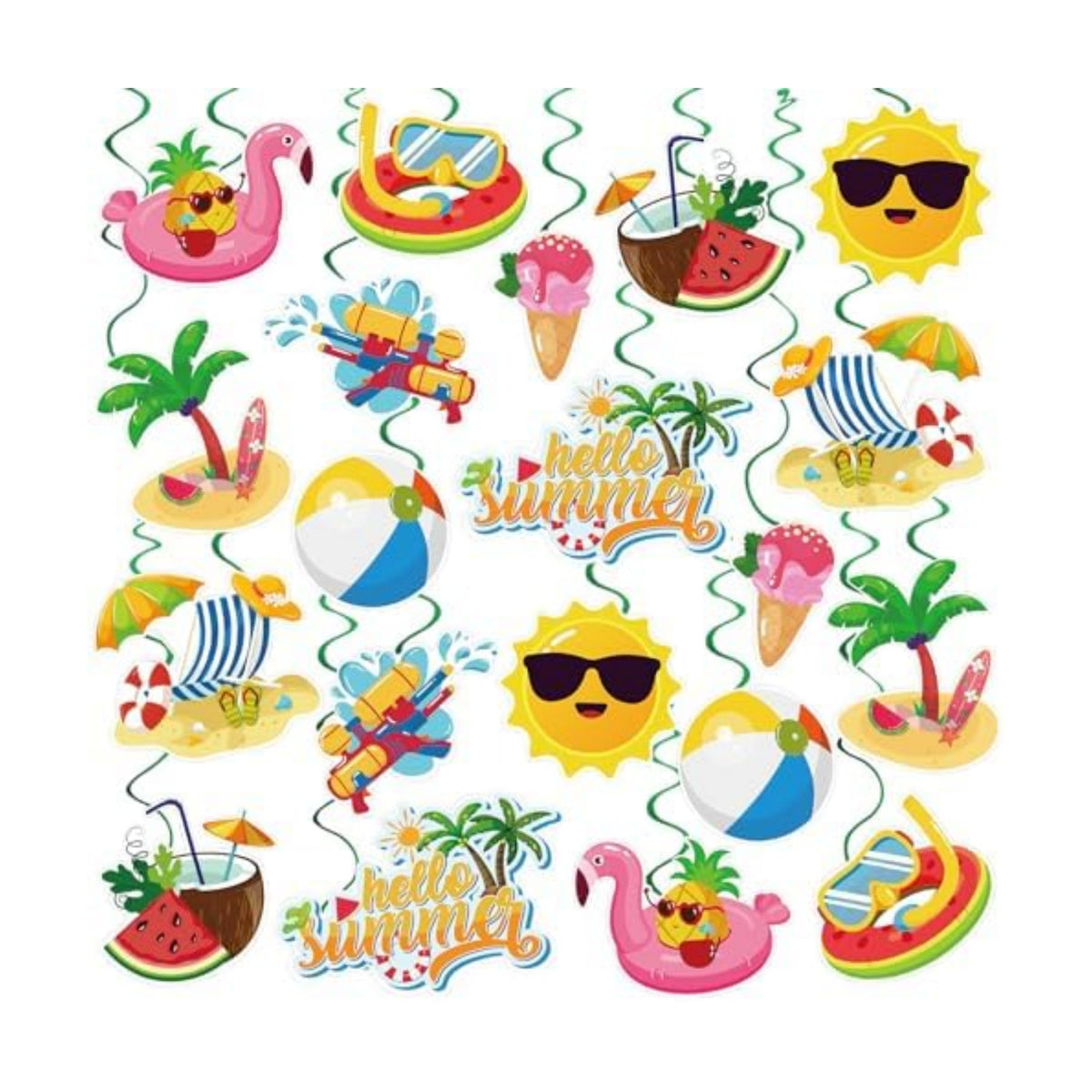 40Pcs Summer Hanging Swirls, Hello Summer Pool Beach Hanging Swirls Summer Hanging Decorations Streamers Foil Ceiling Swirls for Summer Hawaiian Luau Birthday Party Baby Shower Decor