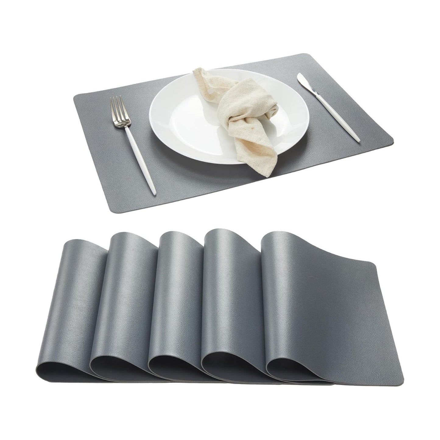 DOLOPL Grey Placemats Set of 6, Wipeable Faux Leather Place Mats | Leather-look, Easy Clean,Washable, Heat Resistant