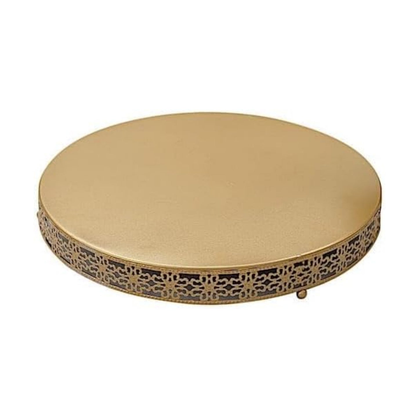 in Metal Fleur De Lis Round Cake Stand Dessert Display Pedestal / Gold / 16 Inch