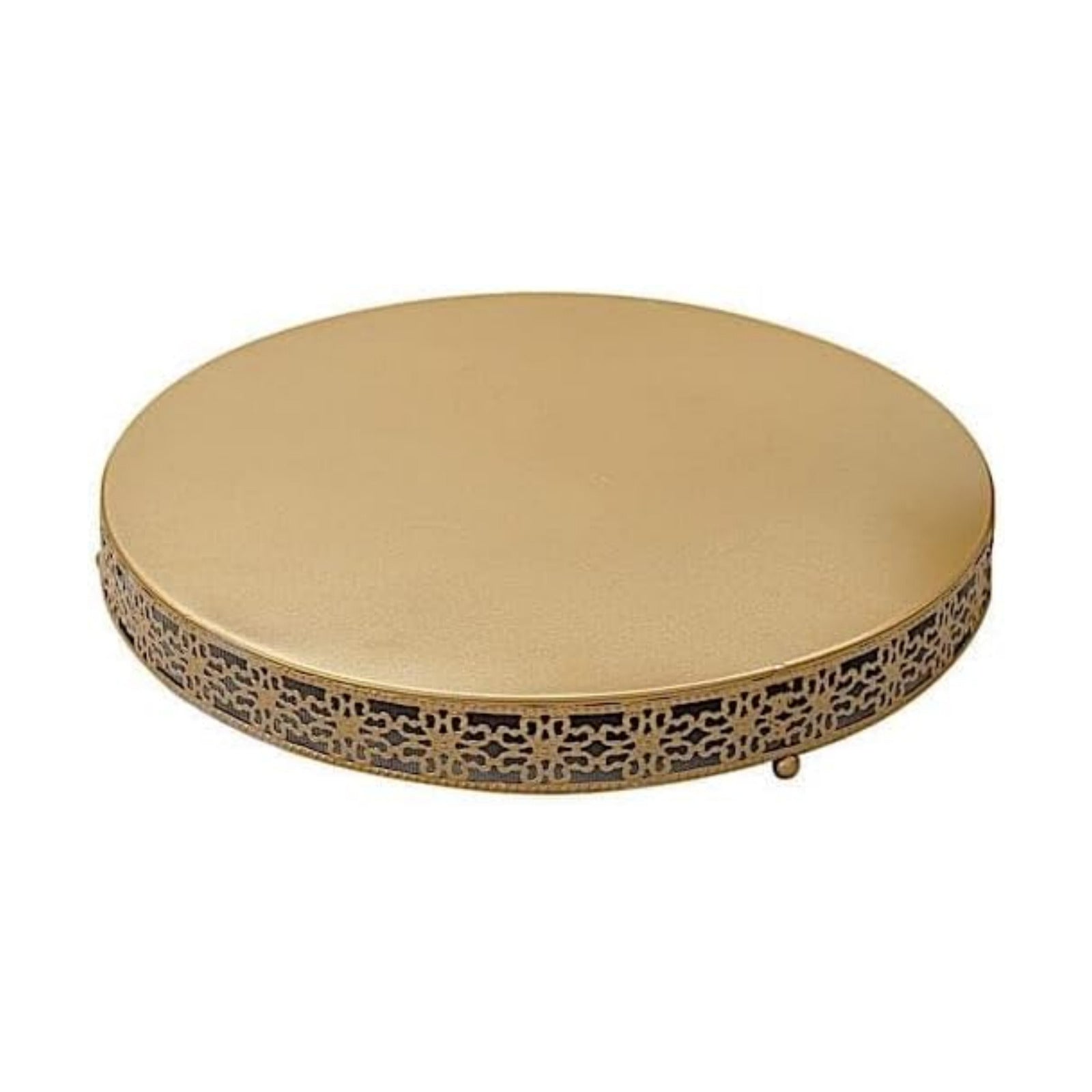 in Metal Fleur De Lis Round Cake Stand Dessert Display Pedestal / Gold / 16 Inch