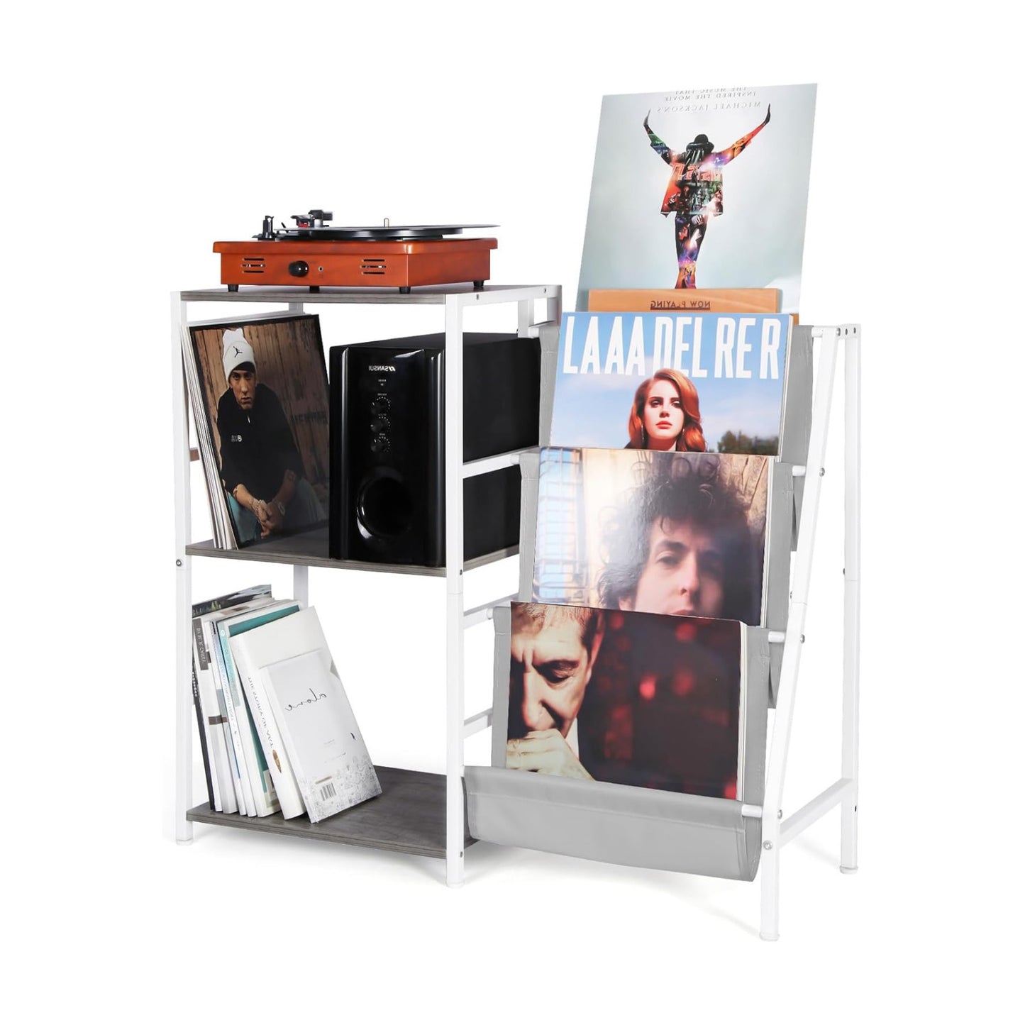 HYCFYJR Record Player Stand, Vinyl Record Storage with Now Playing Holder | 3 Tier Turntable Stand with Album Storage