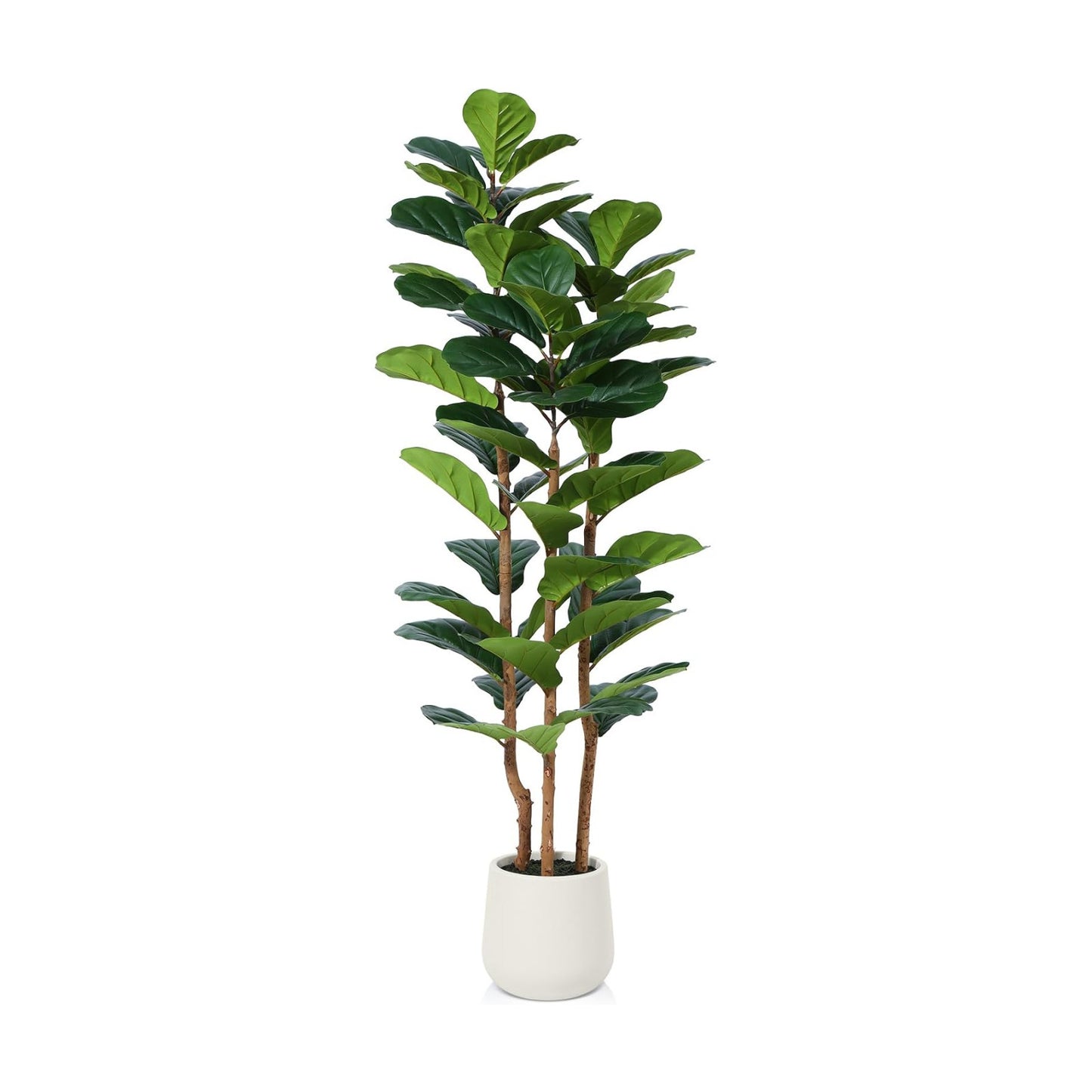 Artificial Fiddle Leaf Fig Tree with White Planter,5ft Tall Fake Tree with Natural Wood Trunk for Home Decor, Faux