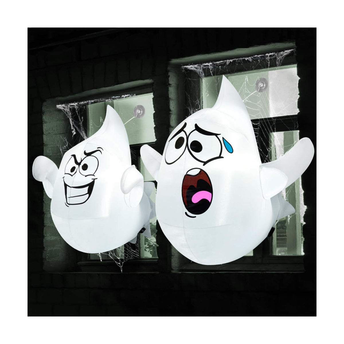Joiedomi 2 Pcs Halloween Inflatables Outdoor Decorations, Halloween Blow Ups Ghost with Built-in LEDs, Cute Window Inflatable Ghost for Window Decorations
