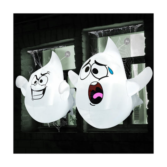 Joiedomi 2 Pcs Halloween Inflatables Outdoor Decorations, Halloween Blow Ups Ghost with Built-in LEDs, Cute Window Inflatable Ghost for Window Decorations