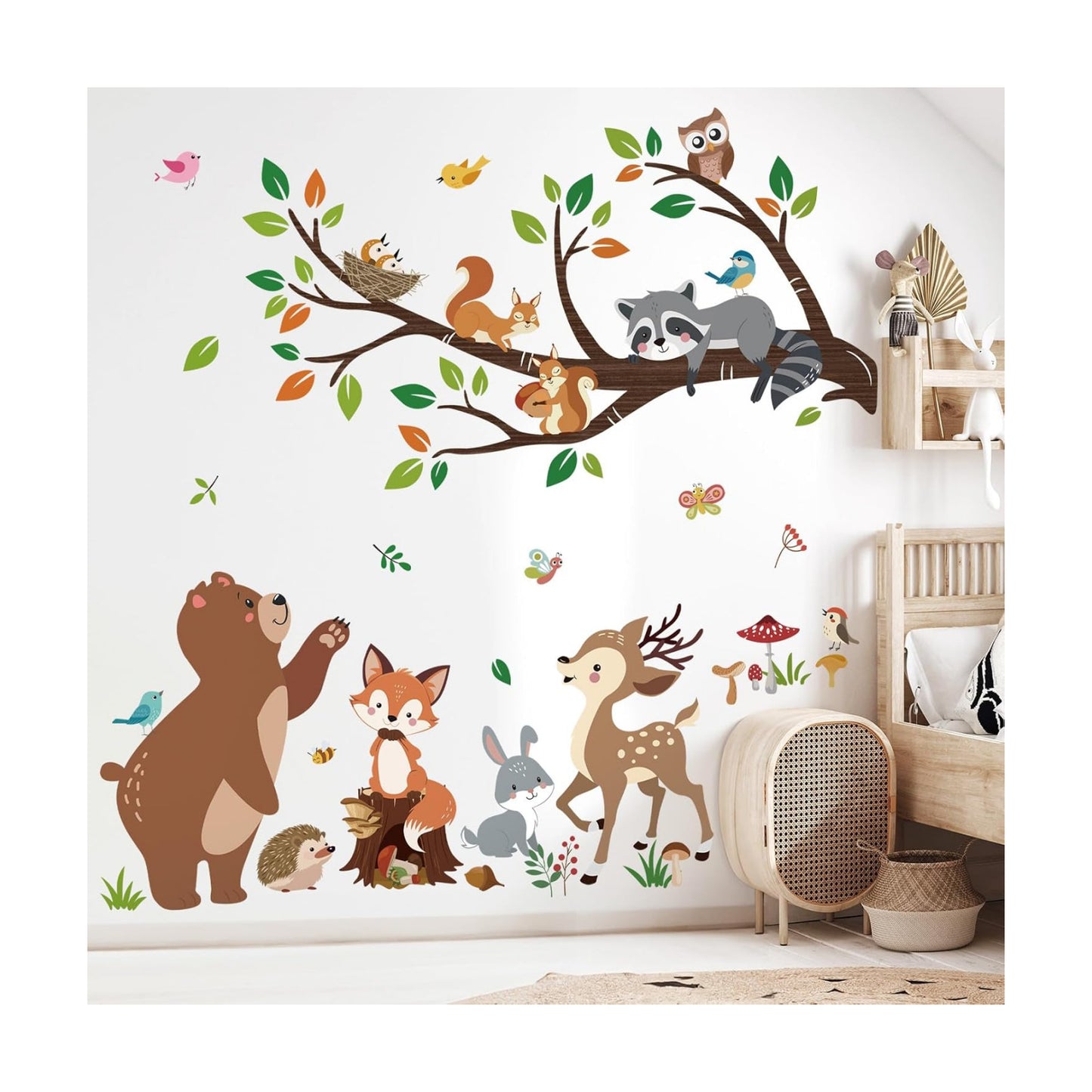 Tree Branch Wall Decals Bear Fox Deer Forest Wall Stickers Kids Room Baby Nursery / Woodland Animal