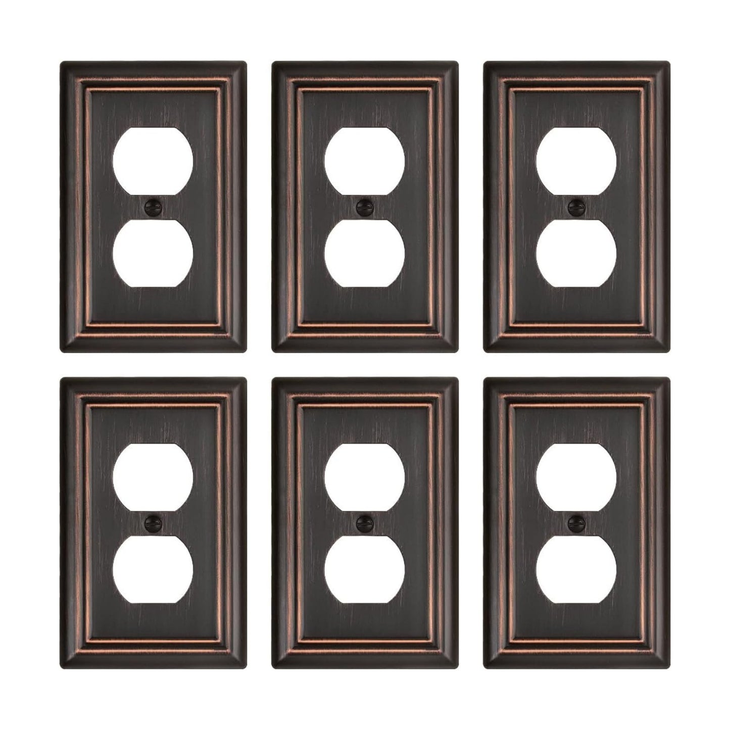 Switch Plates Outlet Covers, 6-Pack Metal Wall Plates, Aged Bronze | Midsize Duplex Outlet Cover for Electrical