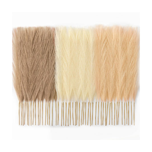 Artificial Pampas Fake Flowers Fluffy Vase Filler / Sand Beige Light Brown / 17 Inch / Set of 50