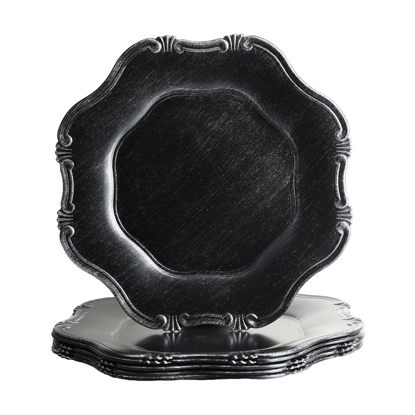 Black Charger Plates Set of 6, Decorative Table Plastic Chargers for Dinner Plates, Party, Wedding, Thanksgiving