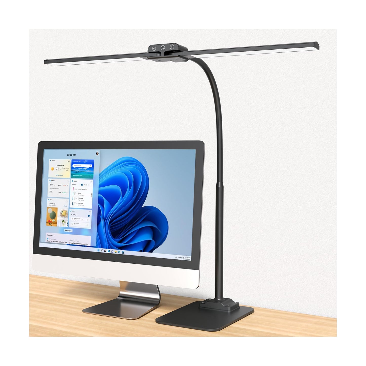 LED Desk Lamp Double Light: 1200LM Desk Light Base for Home Office, Black | Dual Screen Computer Monitor Light