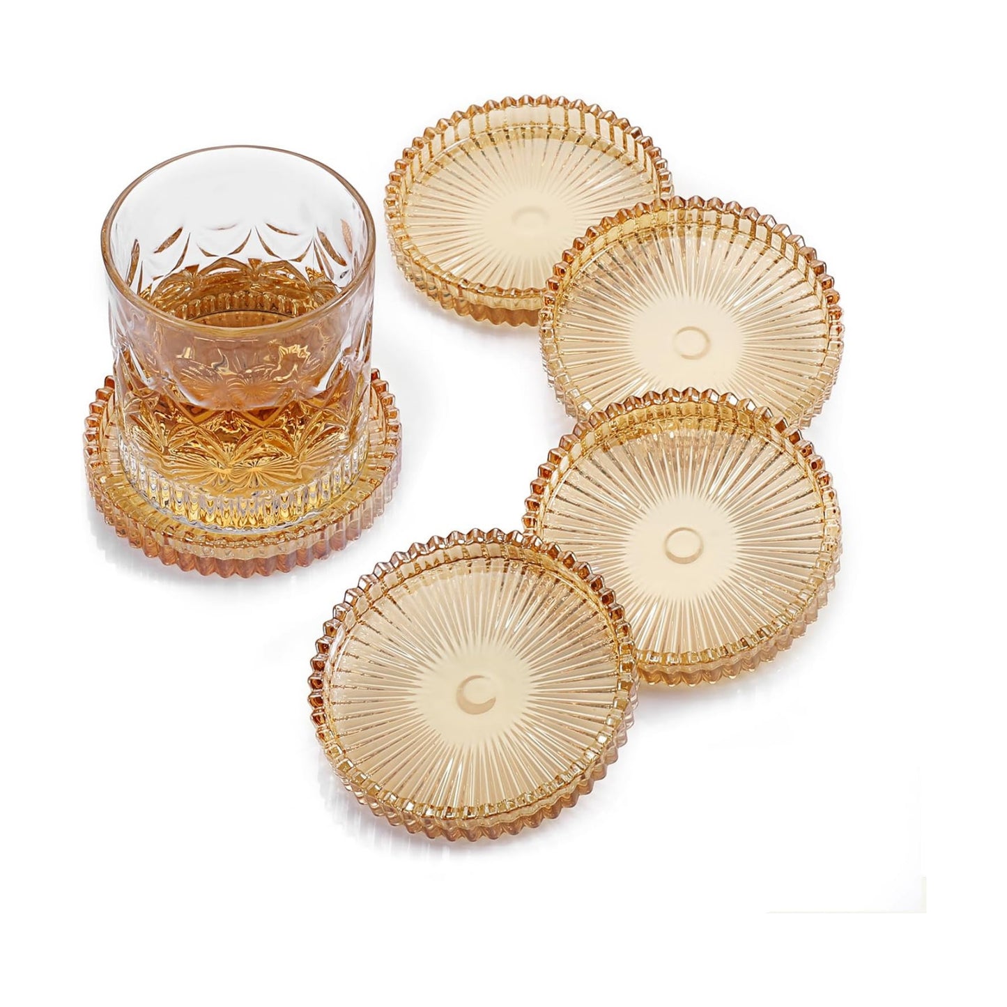 Glass Coasters for Drinks Crystal Coaster Round Chic Cup Mat Coffee Table / Amber / Clear / Set of 5