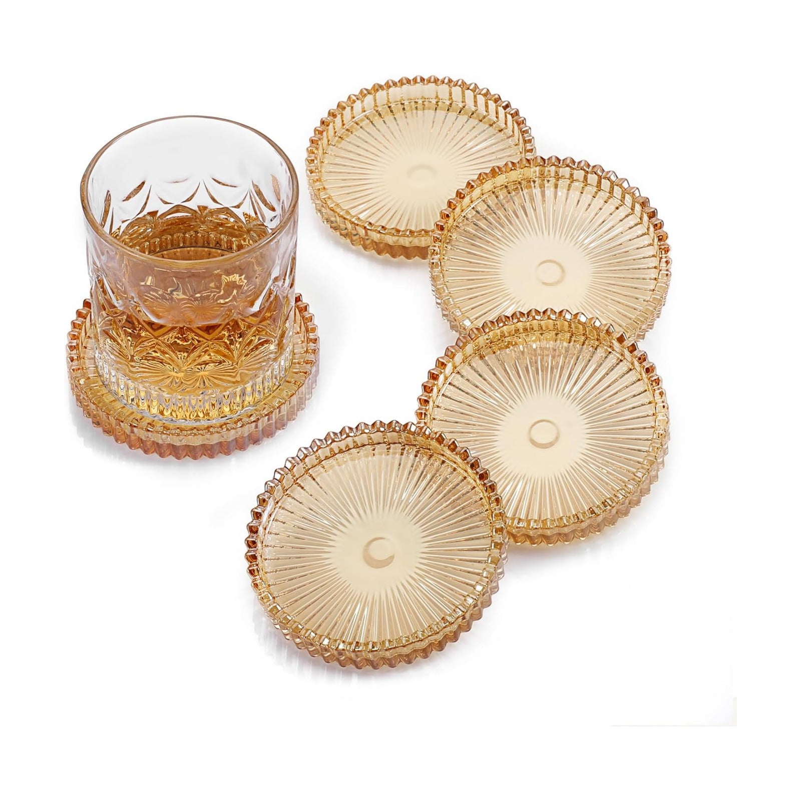 Glass Coasters for Drinks Crystal Coaster Round Chic Cup Mat Coffee Table / Amber / Clear / Set of 5