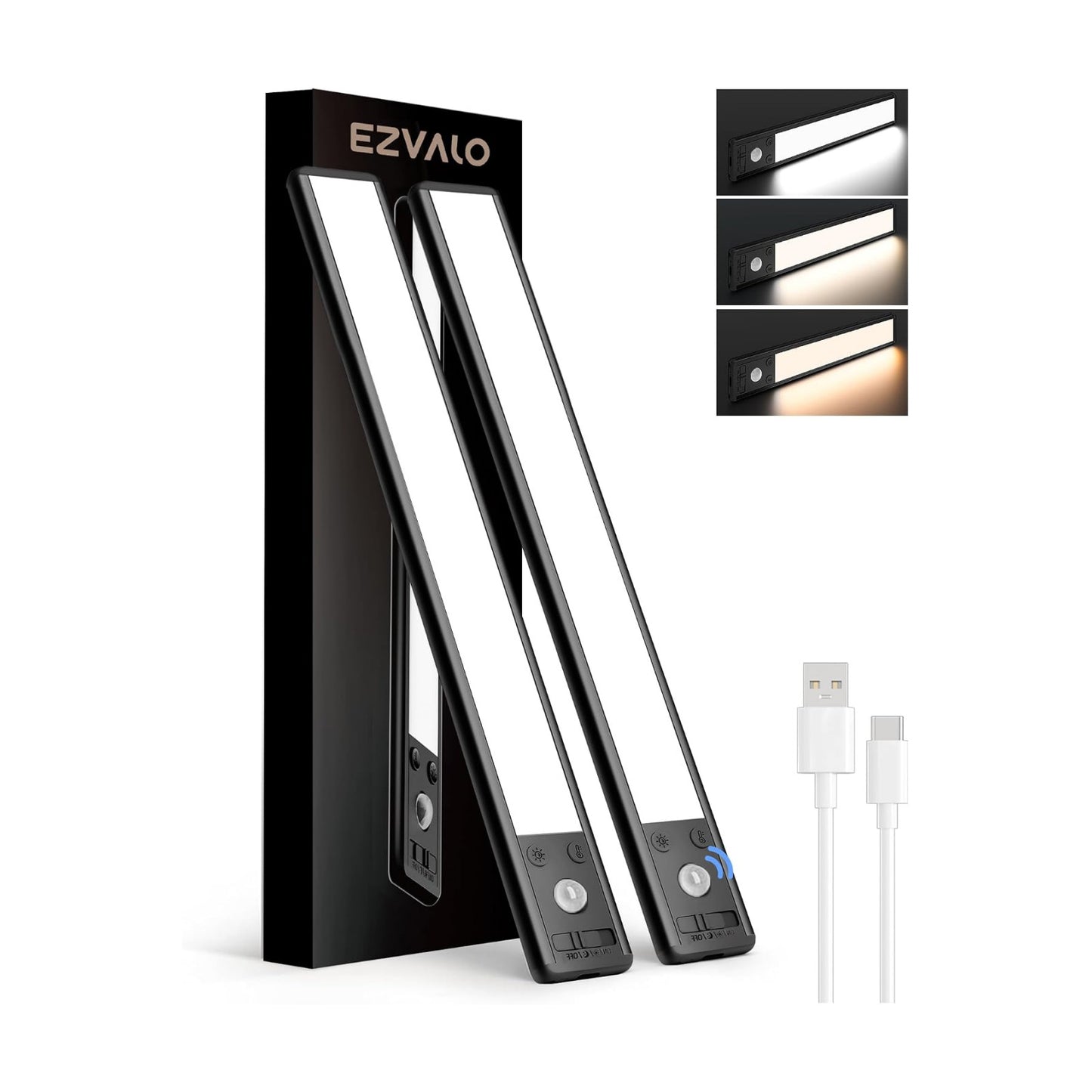 EZVALO 14.5 inch Under Cabinet Lighting, 3200mAh Rechargeable Motion Sensor Lights Indoor 3 Color Temps, Magnetic Stick