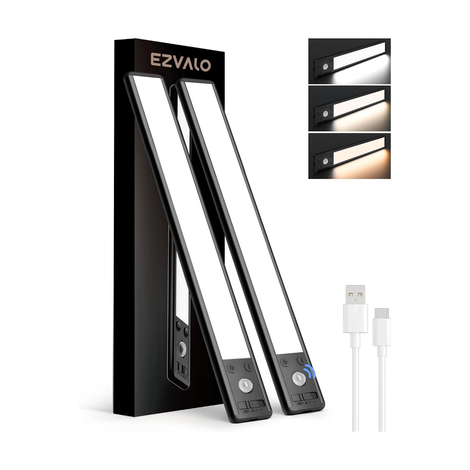 EZVALO 14.5 inch Under Cabinet Lighting, 3200mAh Rechargeable Motion Sensor Lights Indoor 3 Color Temps, Magnetic Stick