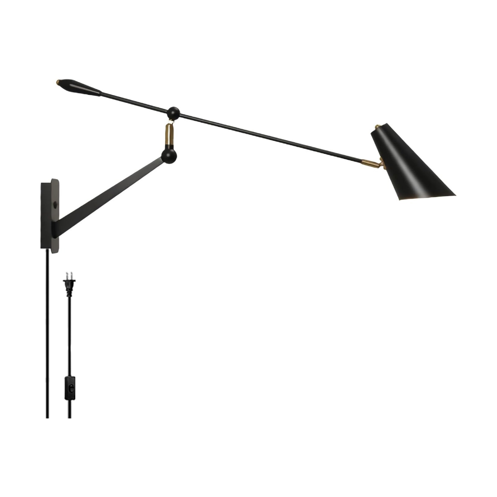 Adjustable Directional Plug in wall Light Swing arm, Unique Long Pole wall Lamps for Living Room Sofa Background Wall