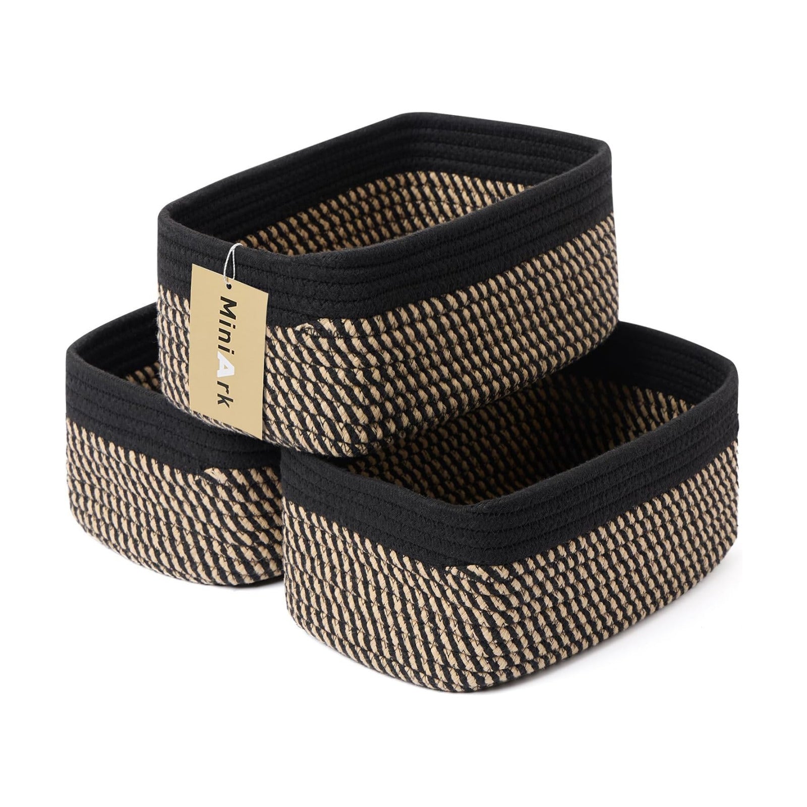 Woven Rope Baskets / L11.5xw7.5xh4.7 / Black/brown / Set of 3