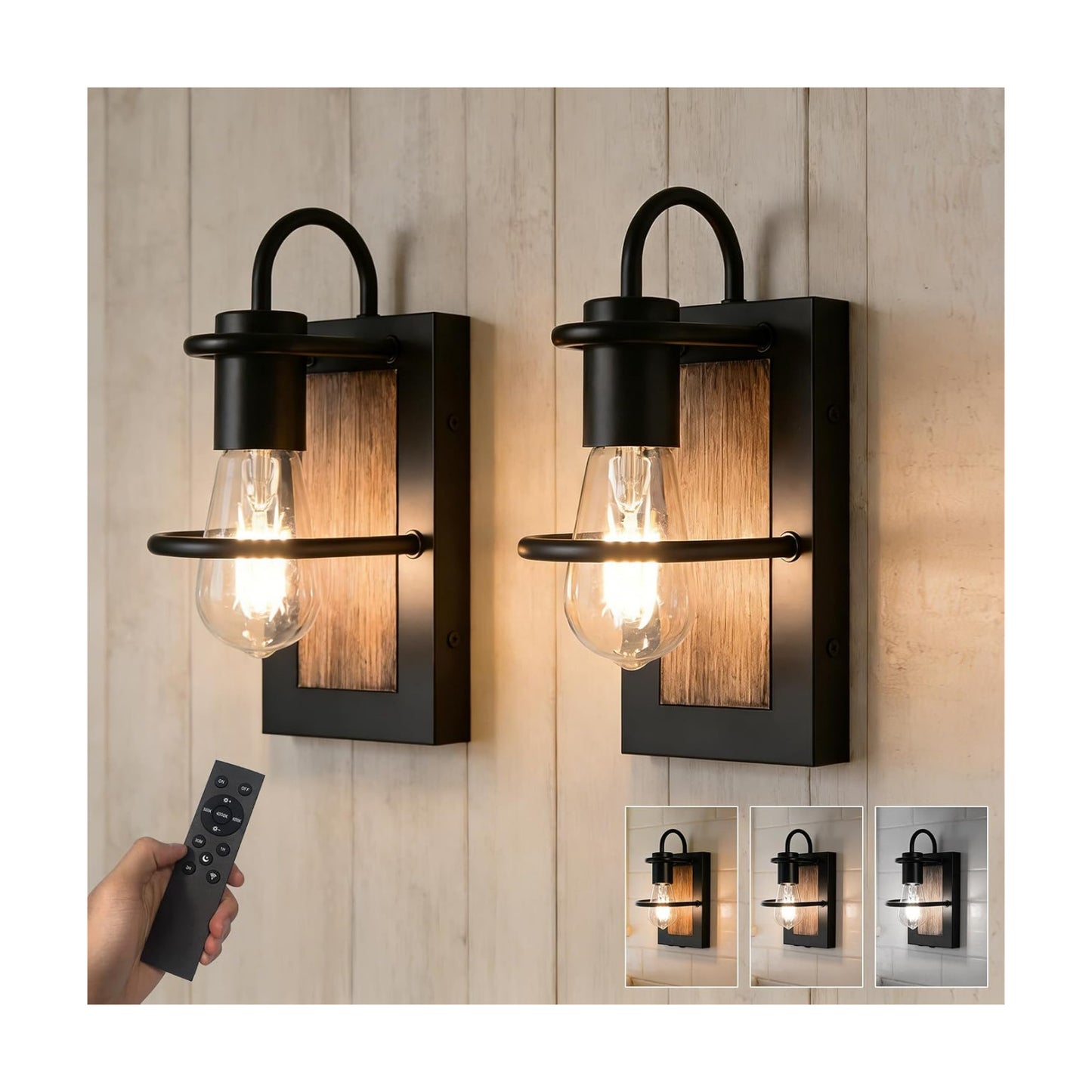Battery Operated Wall Sconce Set of 2, Wireless Wall Lights with Remote Control, Dimmable 3 Color Temperatures