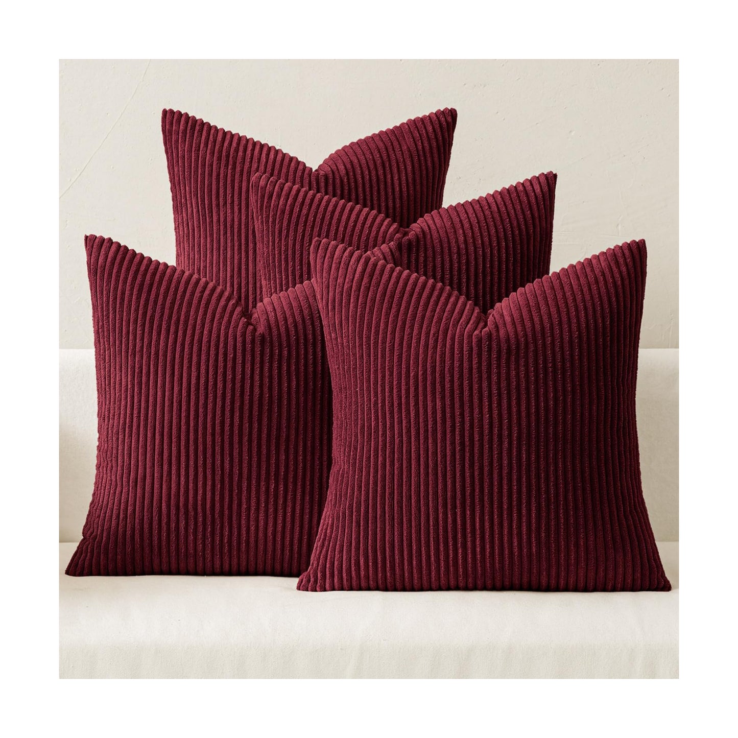 MIULEE Soft Corduroy Decorative Throw Pillow Covers Burgundy 16x16