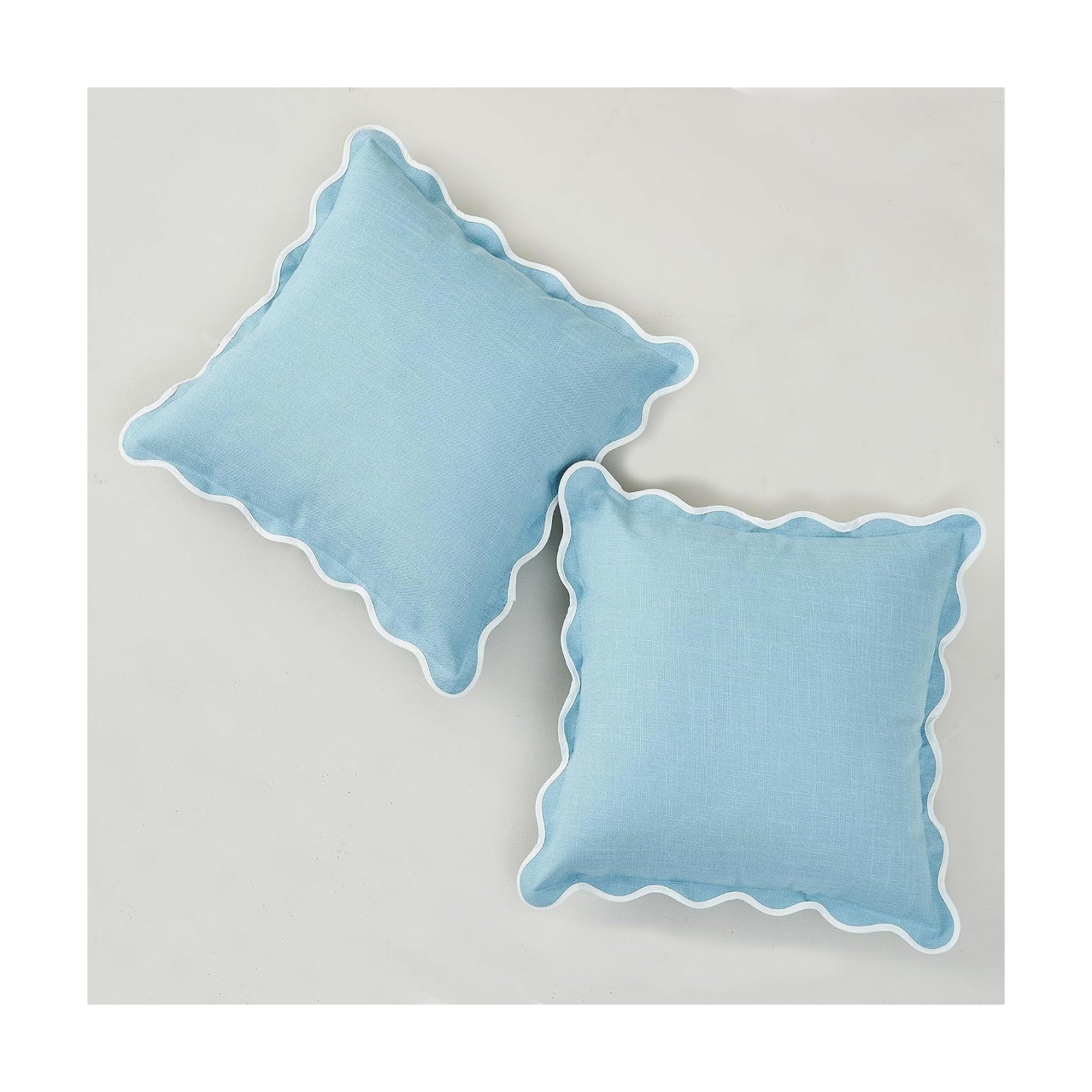 Scalloped Pillow Covers / Blue / 18 x 18 / Set of 2