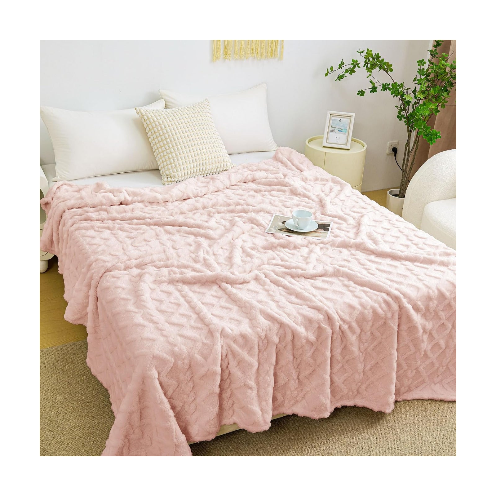 Aganear Fleece Throw Blanket for Bed Couch 90"x90" Pink