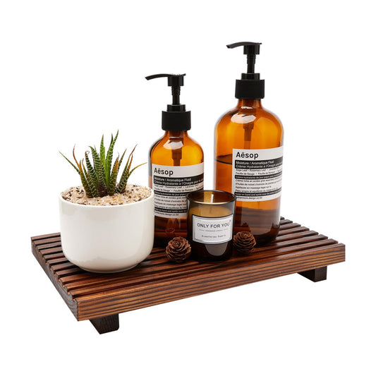 Farmhouse Bathroom Counter Tray Wood Display Pedesta Stand Kitchen Countertop / 12 x 6.7 / Brown