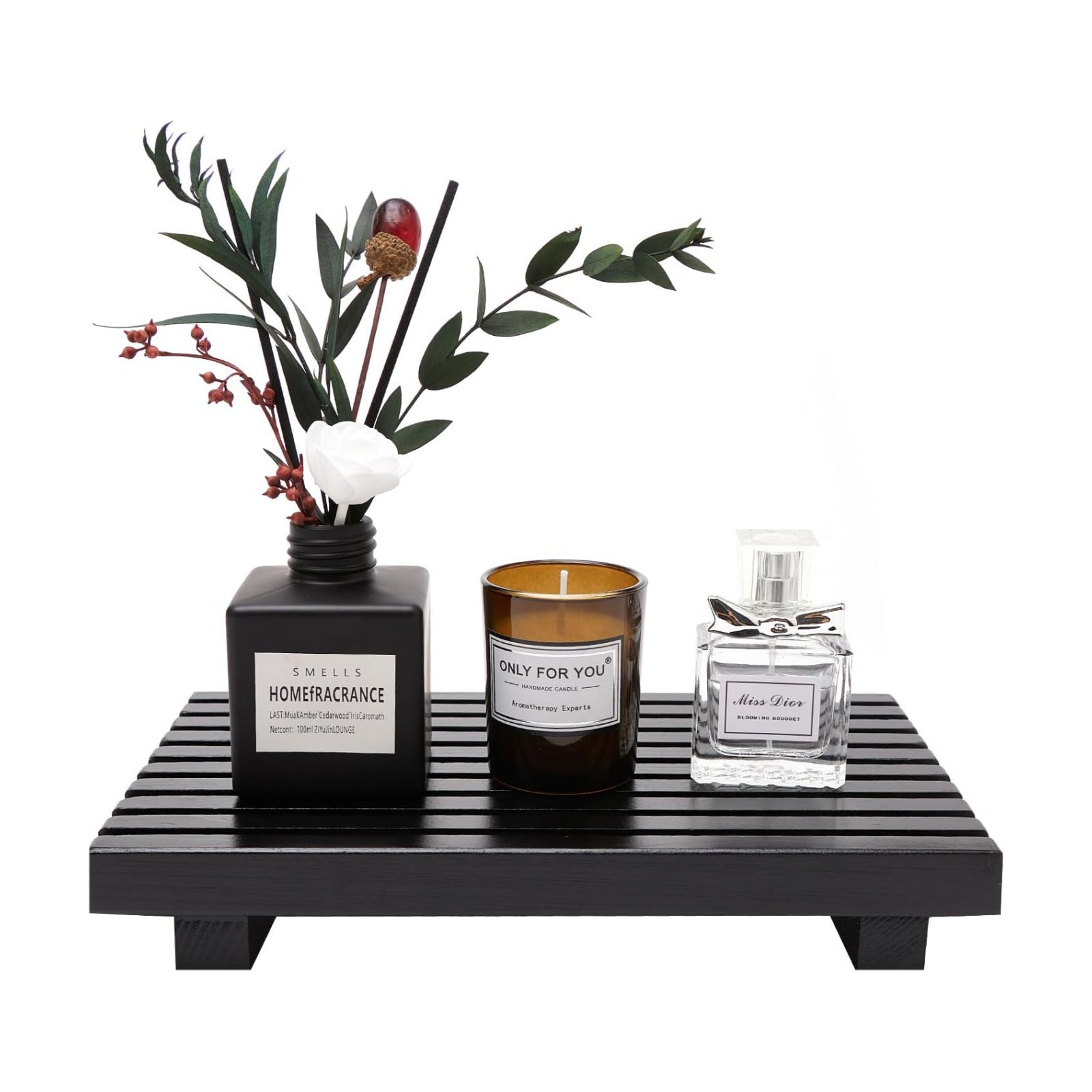 Bathroom Counter Organizer Wooden Display Pedesta Stand Kitchen Countertop Trays / 10 x 6 / Black