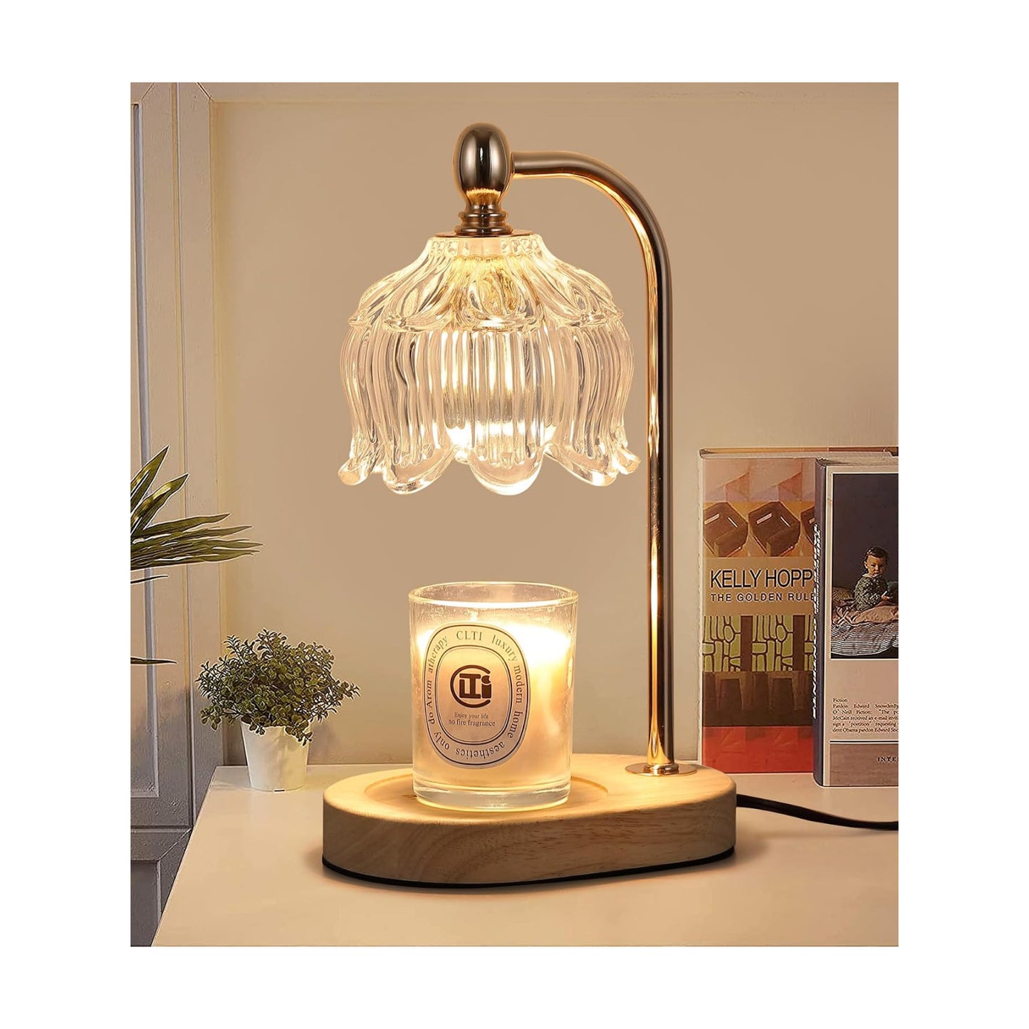 Candle Warmer Lamp with Timer and Dimmer,Electric Gold Light Gifts for Women Melt Wax Warmer Lamp with 2 Bulbs for