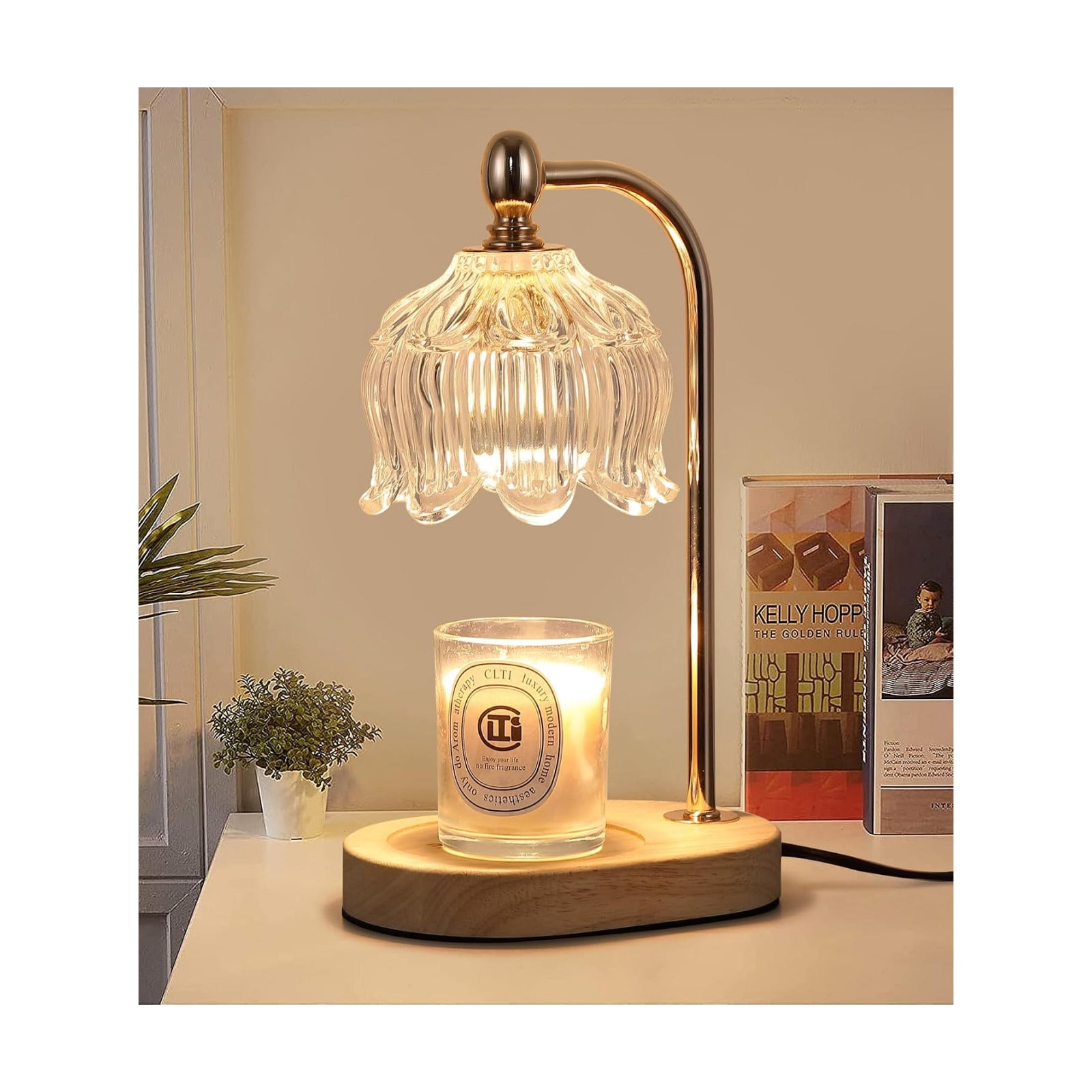 Candle Warmer Lamp with Timer and Dimmer,Electric Gold Light Gifts for Women Melt Wax Warmer Lamp with 2 Bulbs for