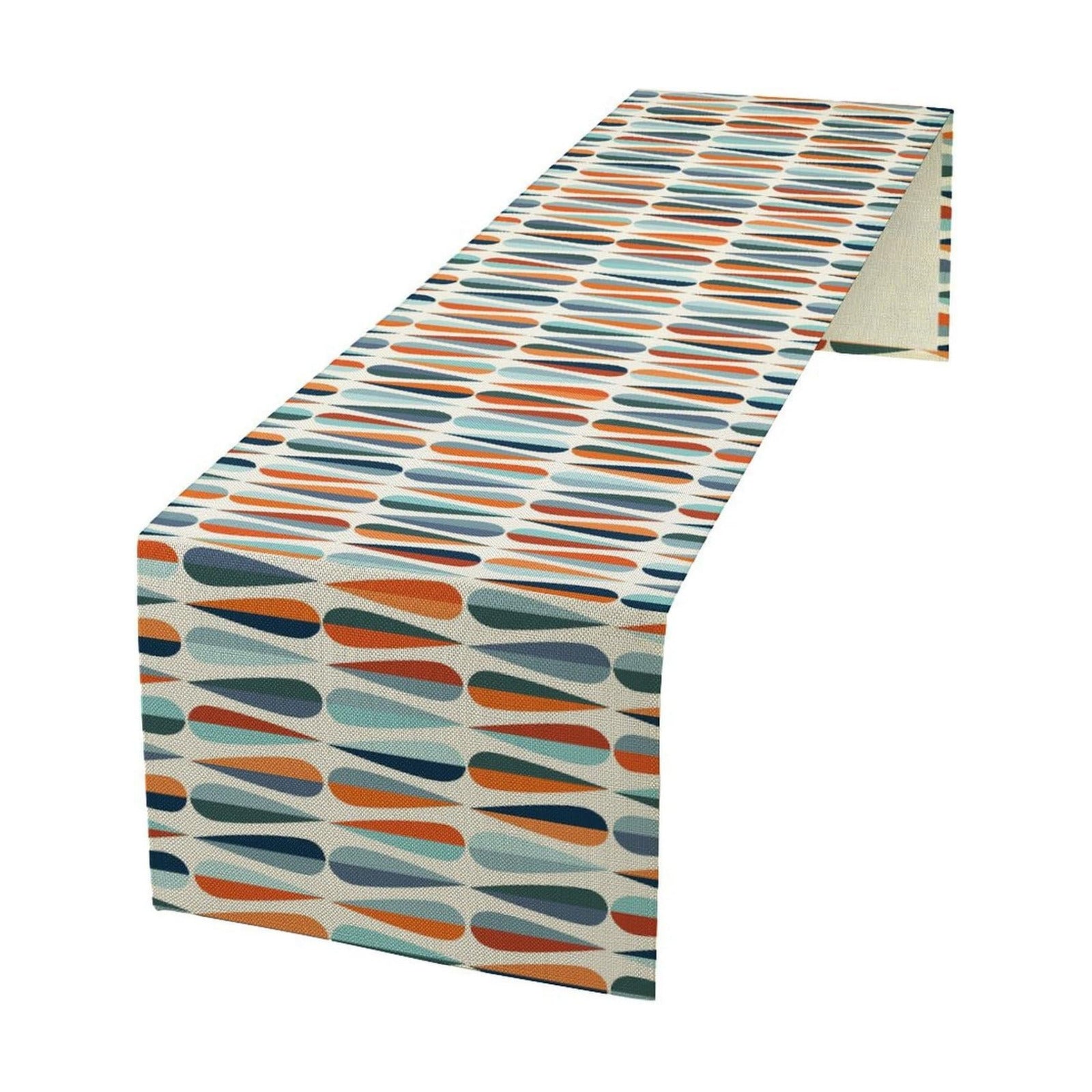 Modern Mid Century Table Runne Retro Blue Orange Grey Water Droplets Geometric Table Runner for Kitchen Dining Room
