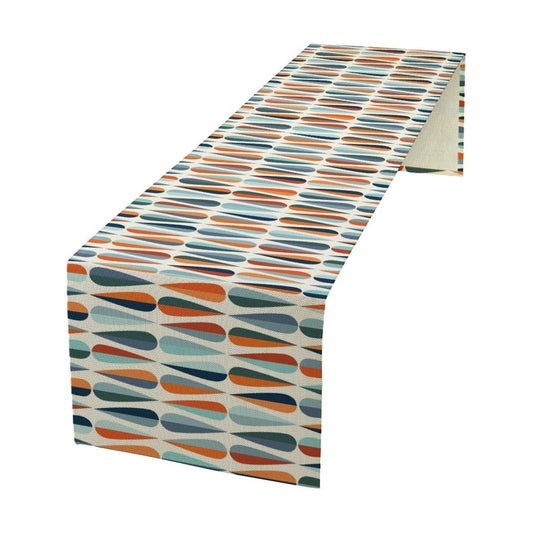Modern Mid Century Table Runne Retro Blue Orange Grey Water Droplets Geometric Table Runner for Kitchen Dining Room