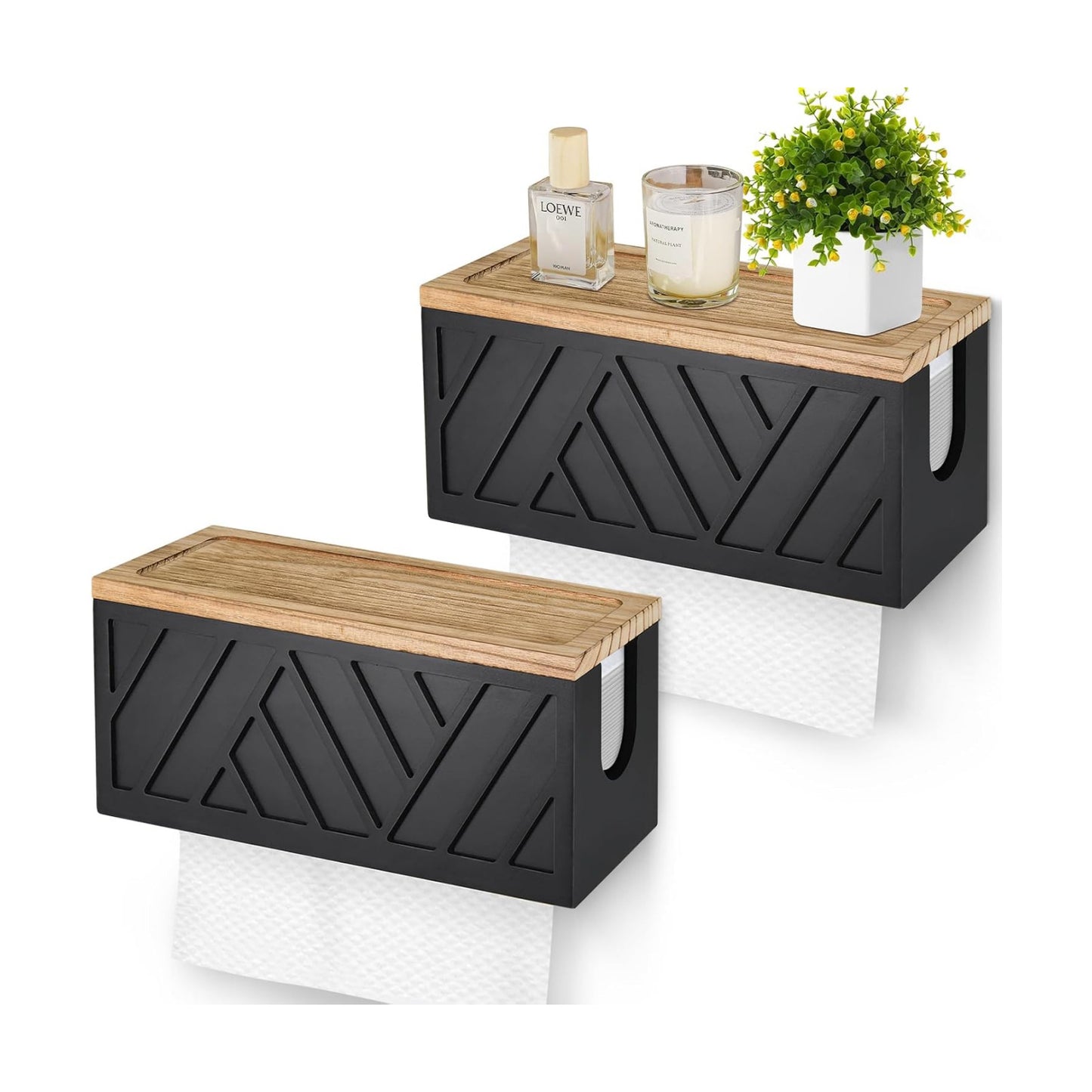 Set of 2 Paper Towel Dispenser Wall Mount, Paper Towel Holder Wall Mounted with Lid, Solid Wood Commercial C-Fold