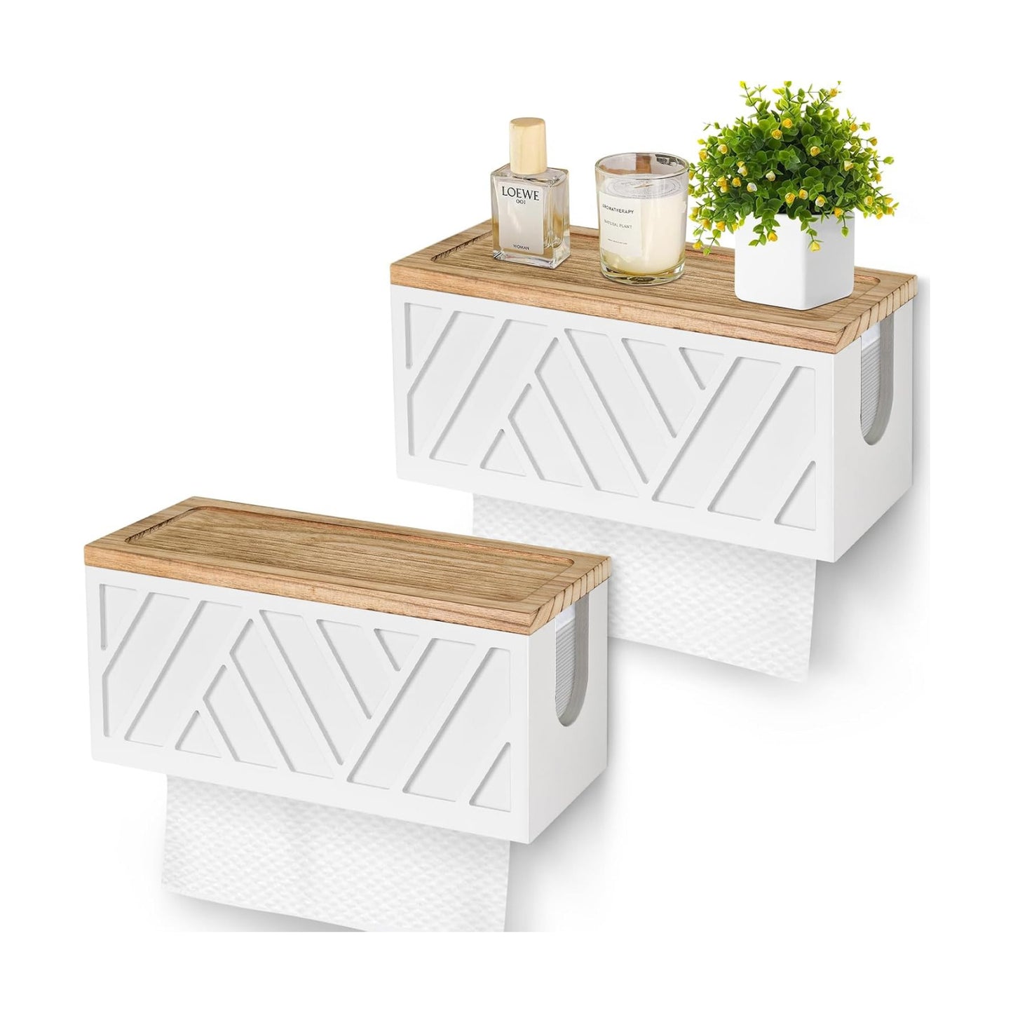 Set of 2 Paper Towel Dispenser Wall Mount, Paper Towel Holder Wall Mounted with Lid, Solid Wood Commercial C-Fold