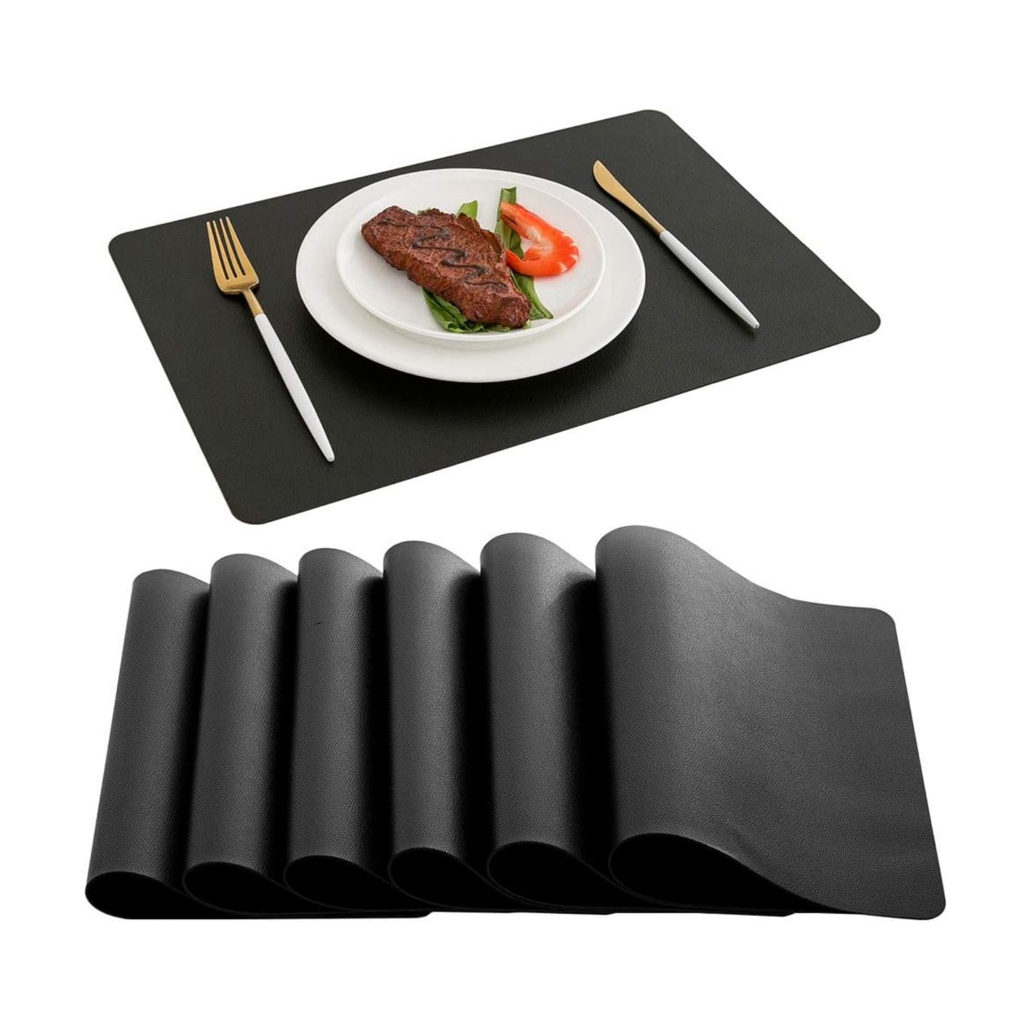 DOLOPL Black Placemats Set of 6, Faux Leather Place Mats, Modern Dining | Leather-look,Wipeable & Washable, Heat
