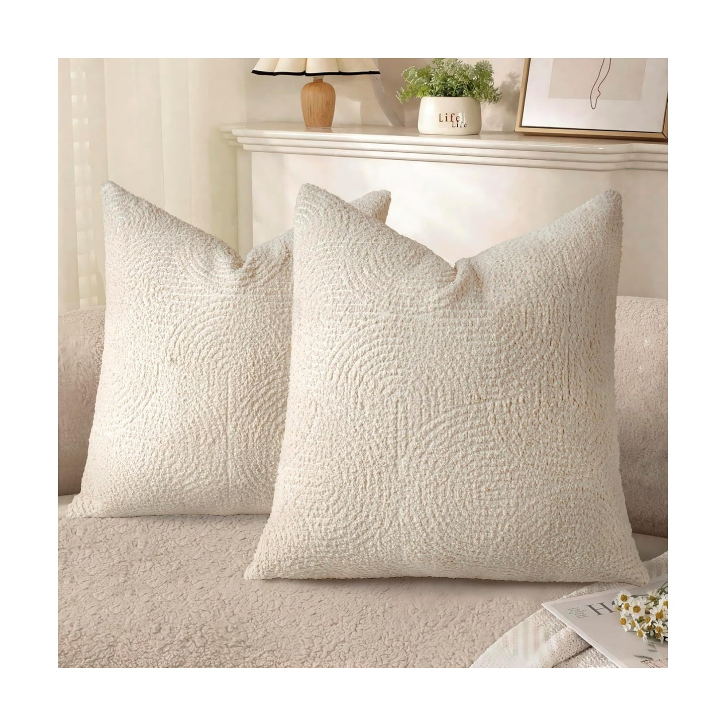 Boho Decorative Textured Throw Pillow Covers / Beige / 20 x 20 / Set of 2