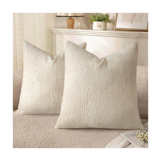 Boho Decorative Textured Throw Pillow Covers / Beige / 20 x 20 / Set of 2