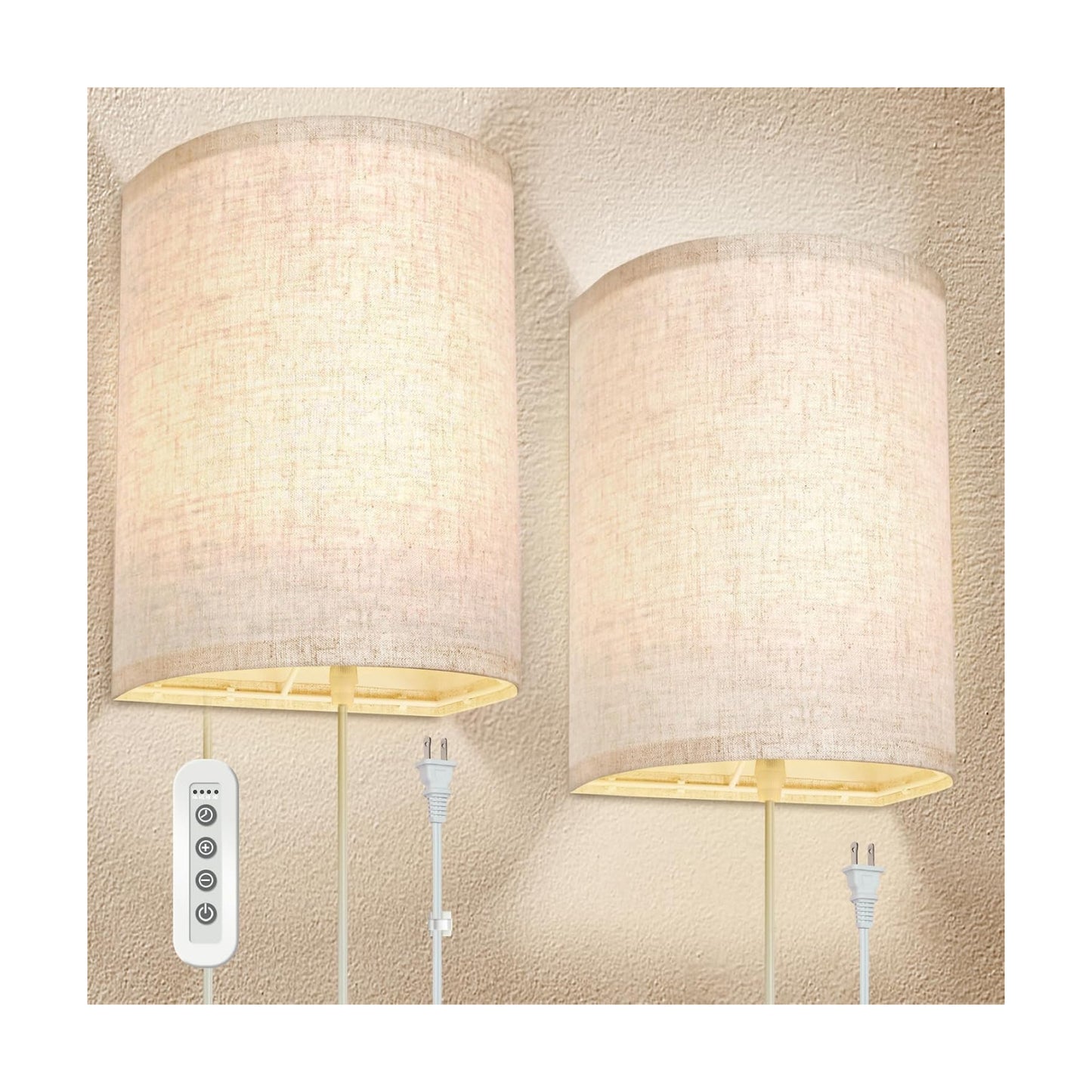 FINCMY Wall Sconce Light Plug in, Dimmable Sconces Wall Decor Set of 2, Stick on Wall Lights for Bedroom Living Room