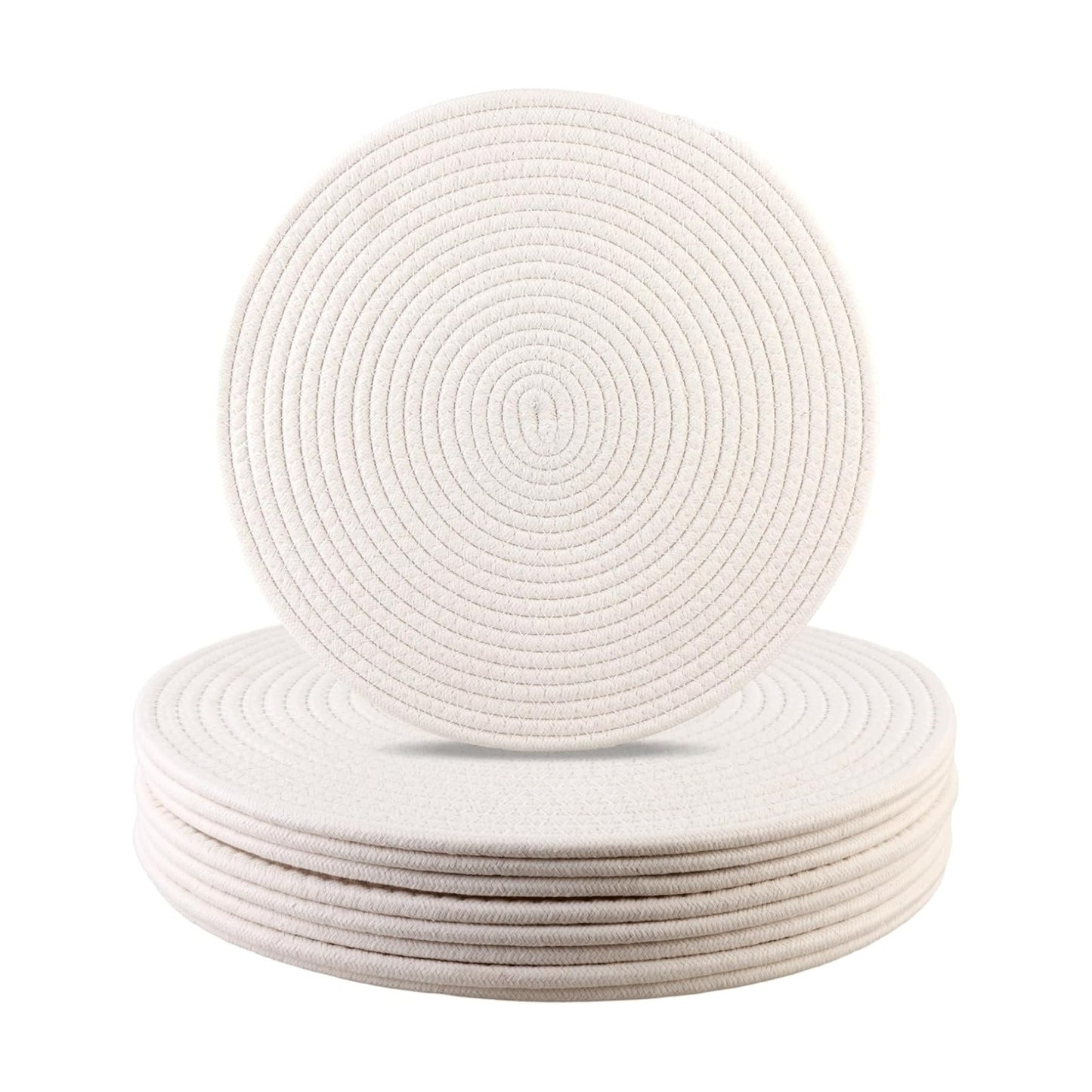 Round Woven Placemats Set of 8 Heat Resistant Placemats 13.5 Inches Farmhouse Cotton Rope Place Mats for Dining Tables