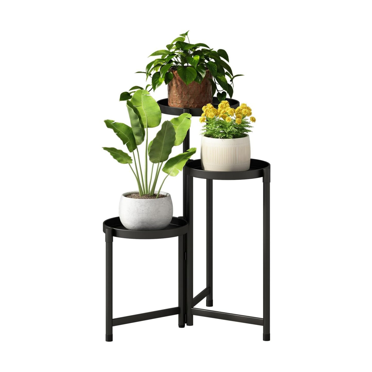 Plant Stand indoor outdoor-3 Tier black Tall Metal Flower Pot Holder 9in Wide Potted Display Rack - Heavy Duty Corner