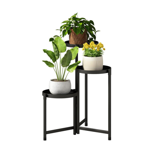 Plant Stand indoor outdoor-3 Tier black Tall Metal Flower Pot Holder 9in Wide Potted Display Rack - Heavy Duty Corner