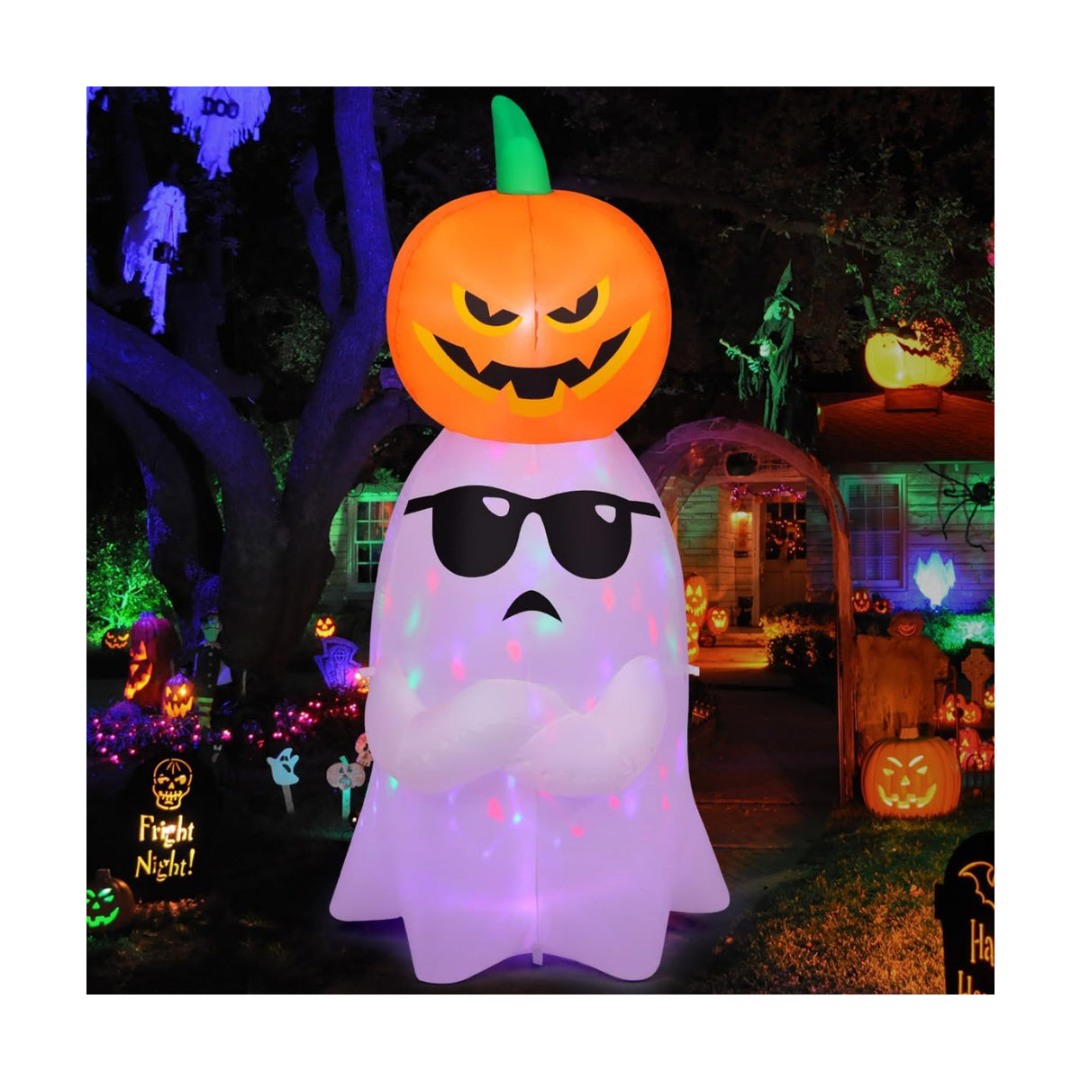 GOOSH 6.2 FT Halloween Inflatables Ghost with Pumpkin Outdoor Decorations Blow Up Yard with Built-in LEDs for Garden Lawn Indoor Party Decor