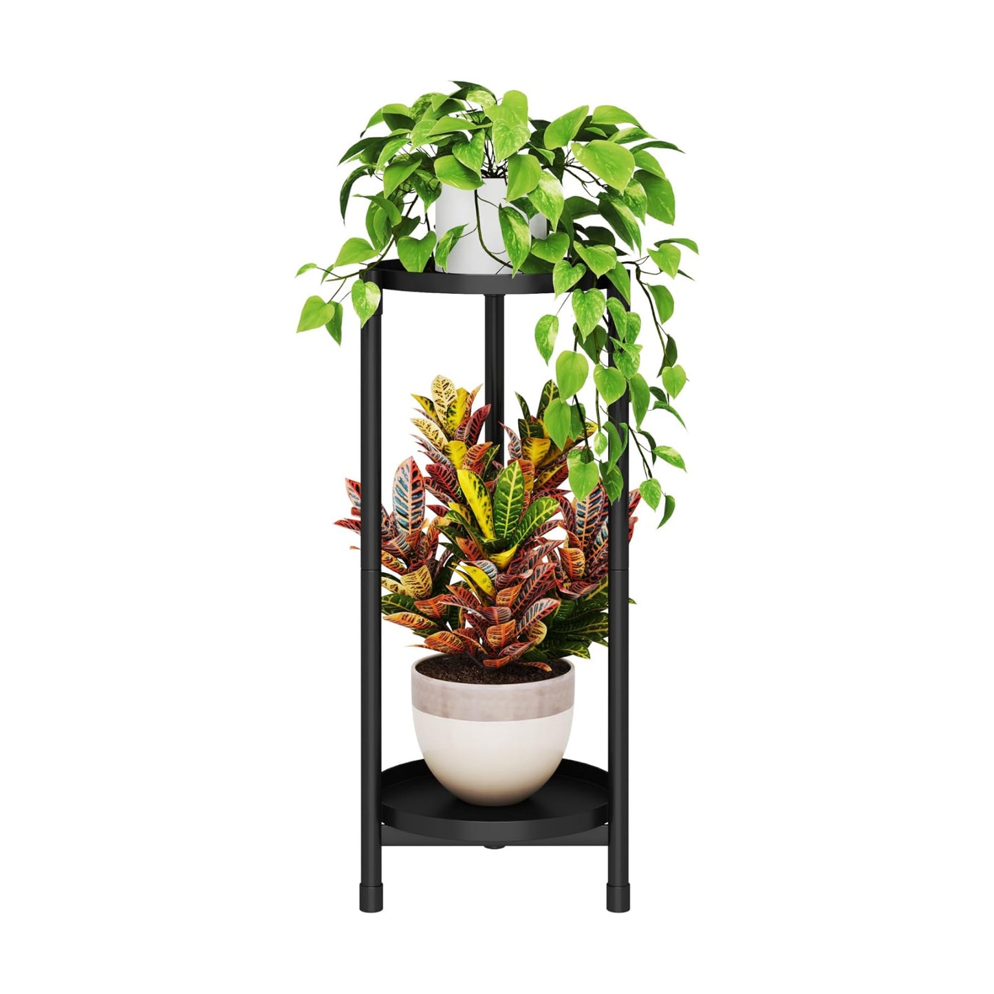 2 Tier Black Plant Stand Indoor Outdoor,30 Inch Tall Metal Flower