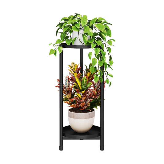 2 Tier Black Plant Stand Indoor Outdoor,30 Inch Tall Metal Flower