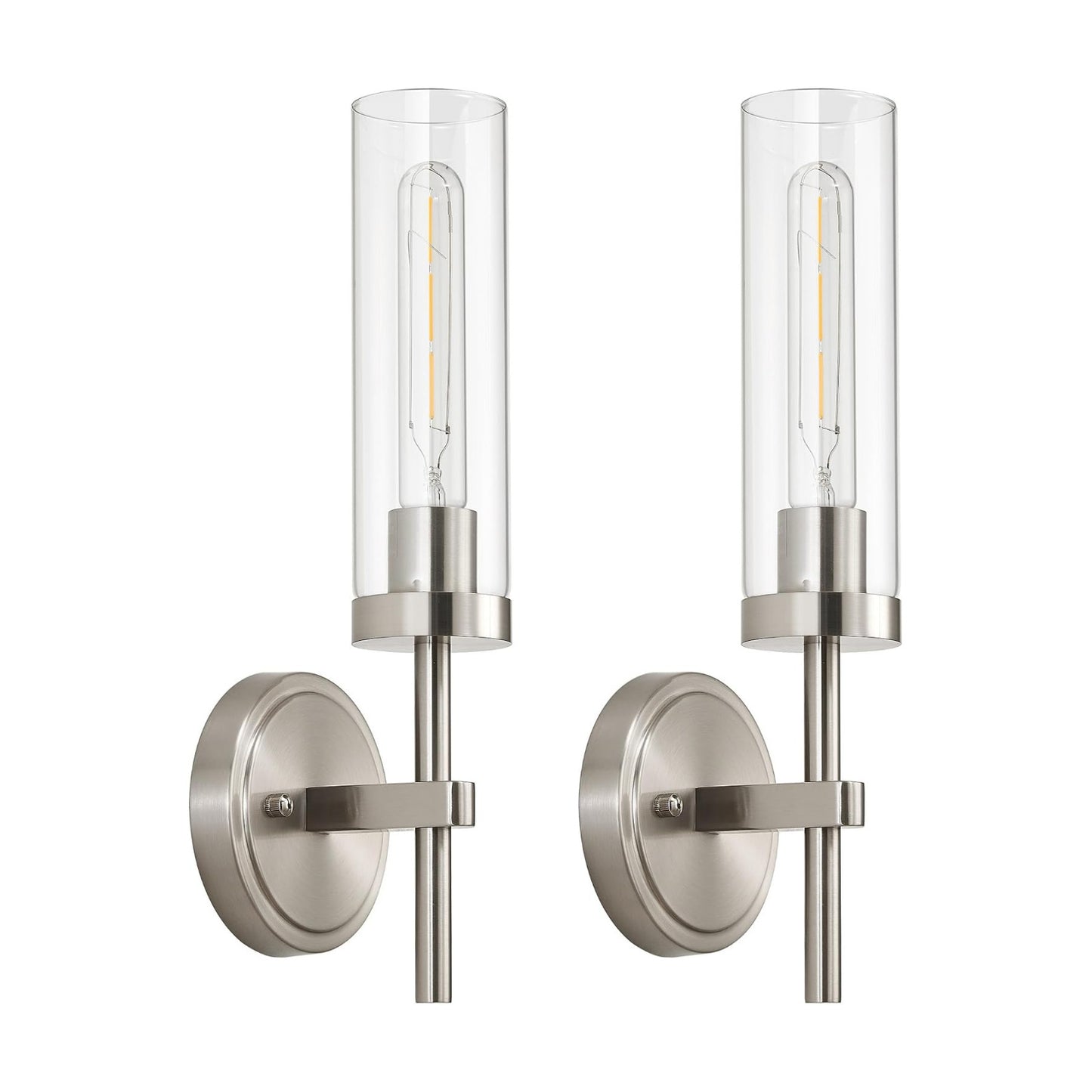 Brushed Nickel Wall Sconces Set of 2, Hardwired Bathroom Sconces Vanity Light Fixture, Farmhouse Wall Mount Lamps for