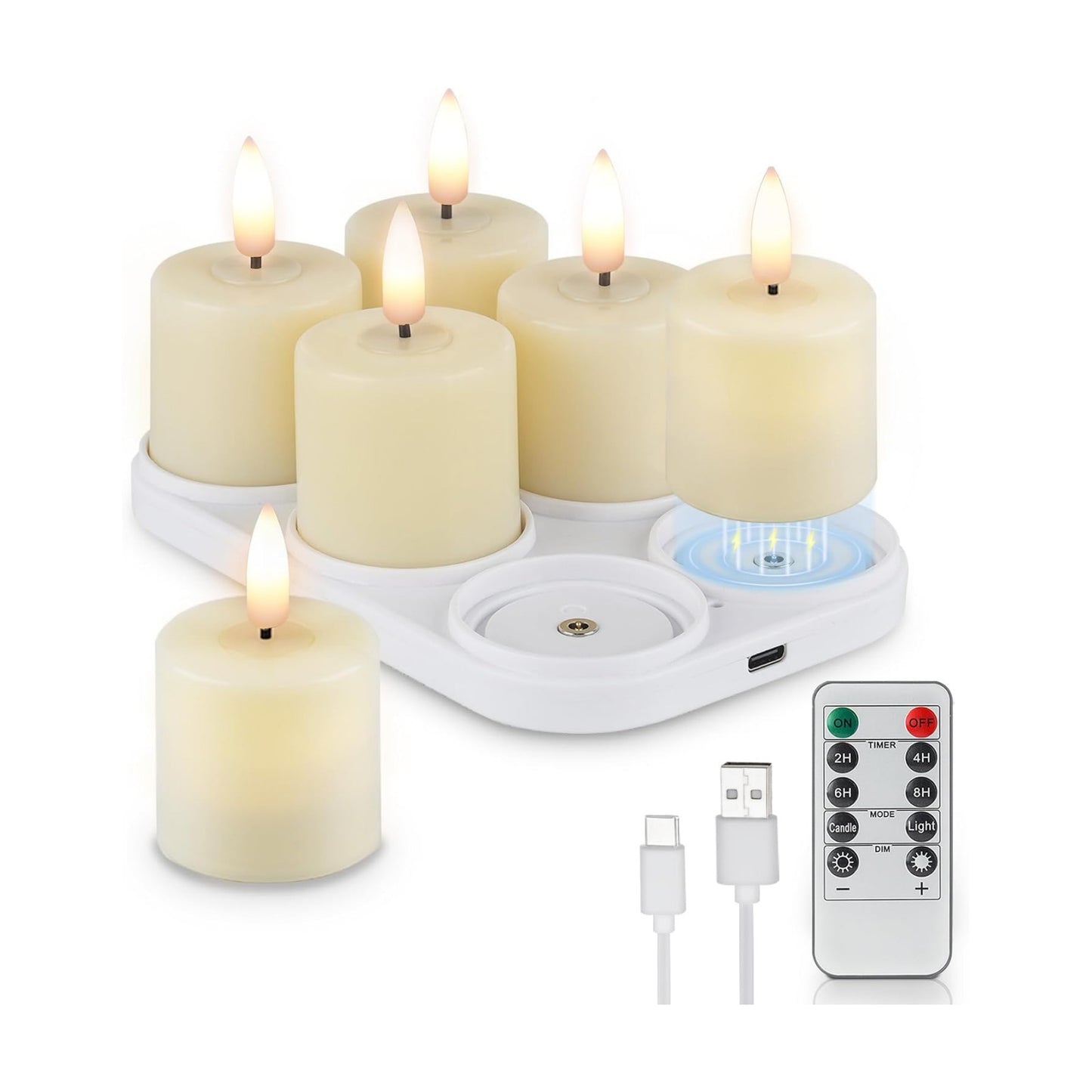 Rhytsing 6 Rechargeable Flameless Votive Candles with Timer for Home Decor, Led Faux Battery Operated Tealight Candles