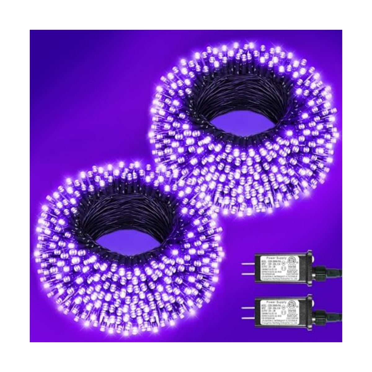 2 Pack Halloween Lights Outdoor, Total 200FT 600 LED Purple String Lights