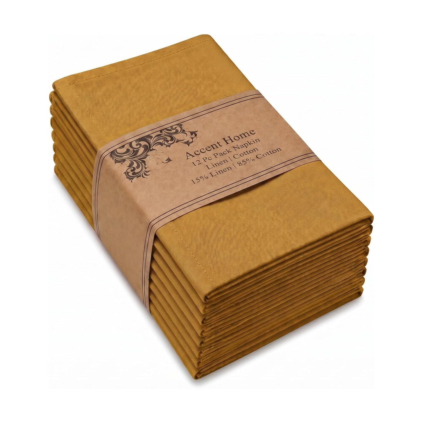 ACCENTHOME Mustard Cotton Linen Napkin Set of 12 18x18 inch Dinner Napkins | Cotton Linen Blend Napkins, Machine Wash