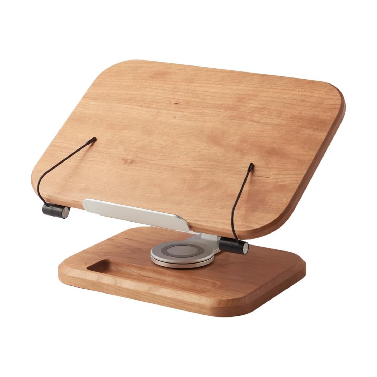 Book Stand for Reading, Mayhas Adjustable Book Holder with 360° Swivel Base&Page Clips, Foldable Desktop Stand for