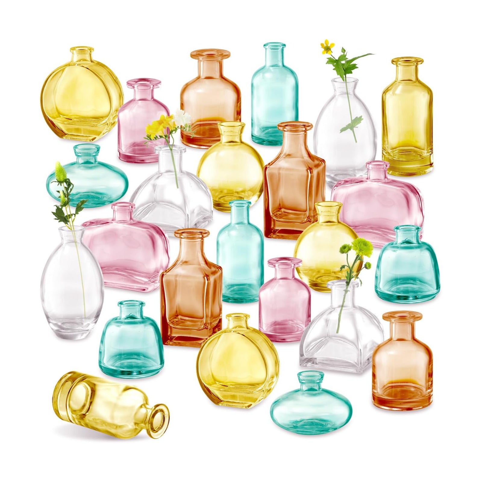 Colored Glass Vases / Set of 24